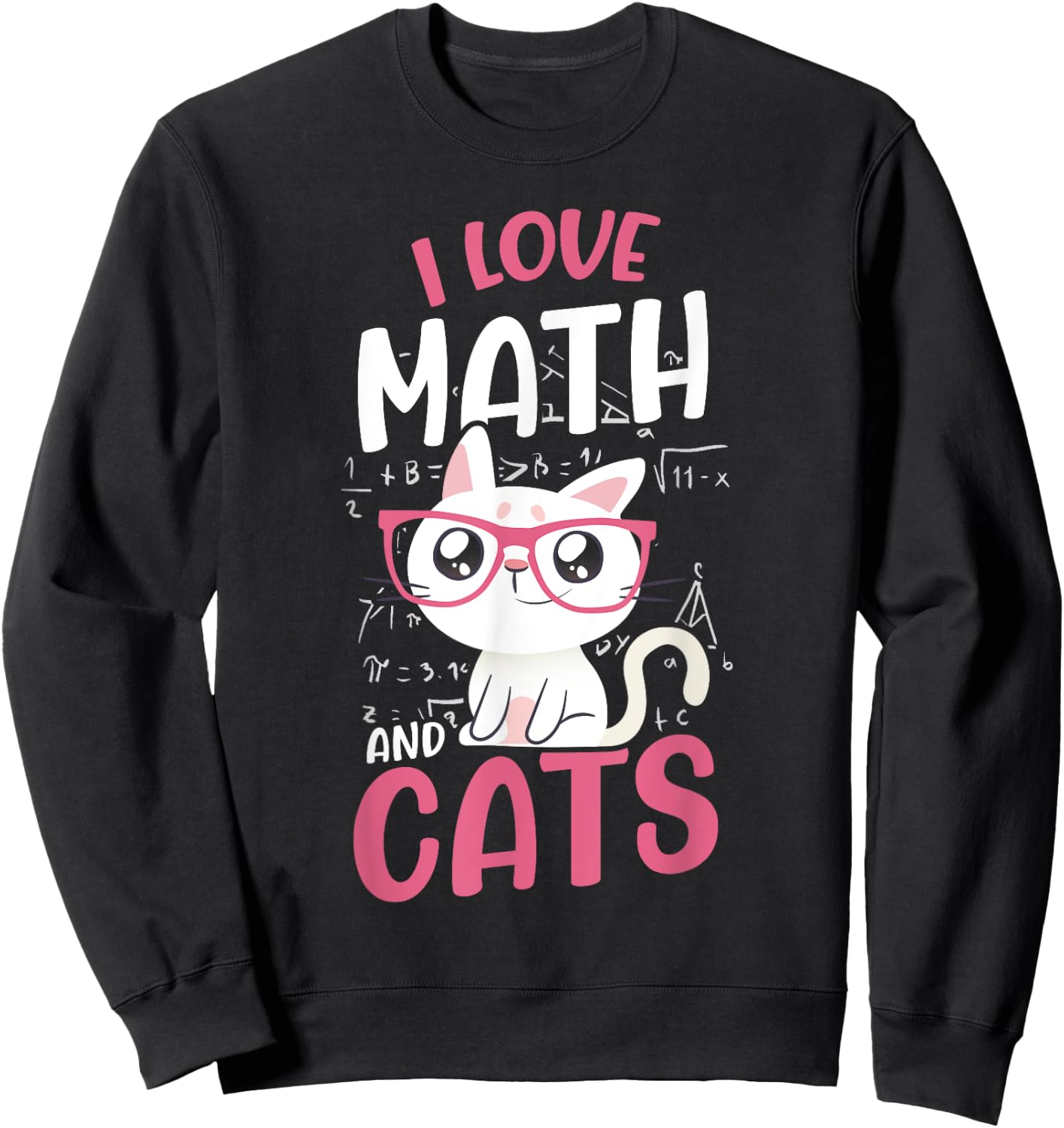 I Love Math And Cats Cute Graphic Cat Mathematics Lovers Sweatshirt - Sweatshirt | Black