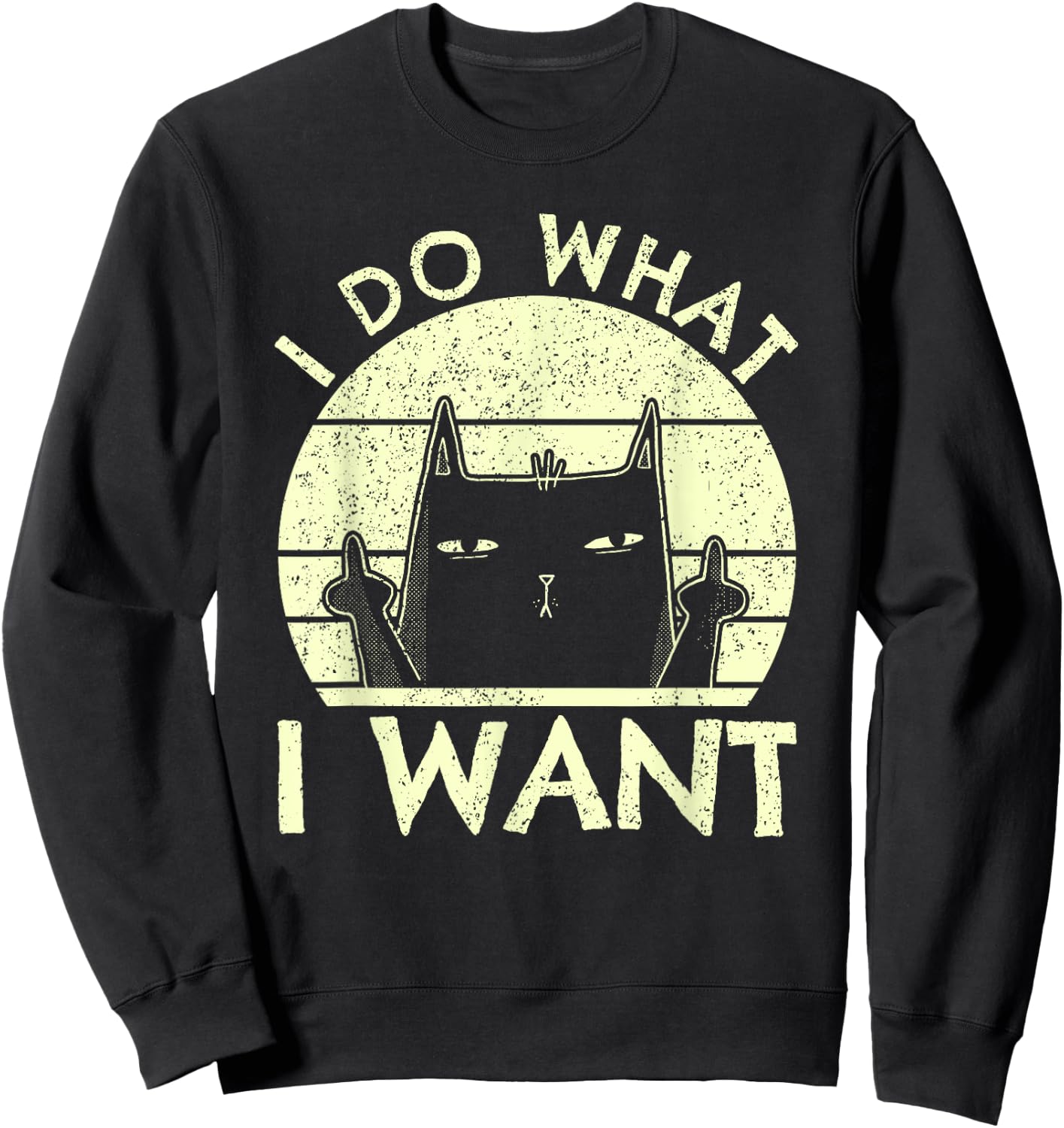 I Do What I Want Cat | Funny Graphic Vintage Retro Cat Lover Men Women Sweatshirt - Sweatshirt | Black