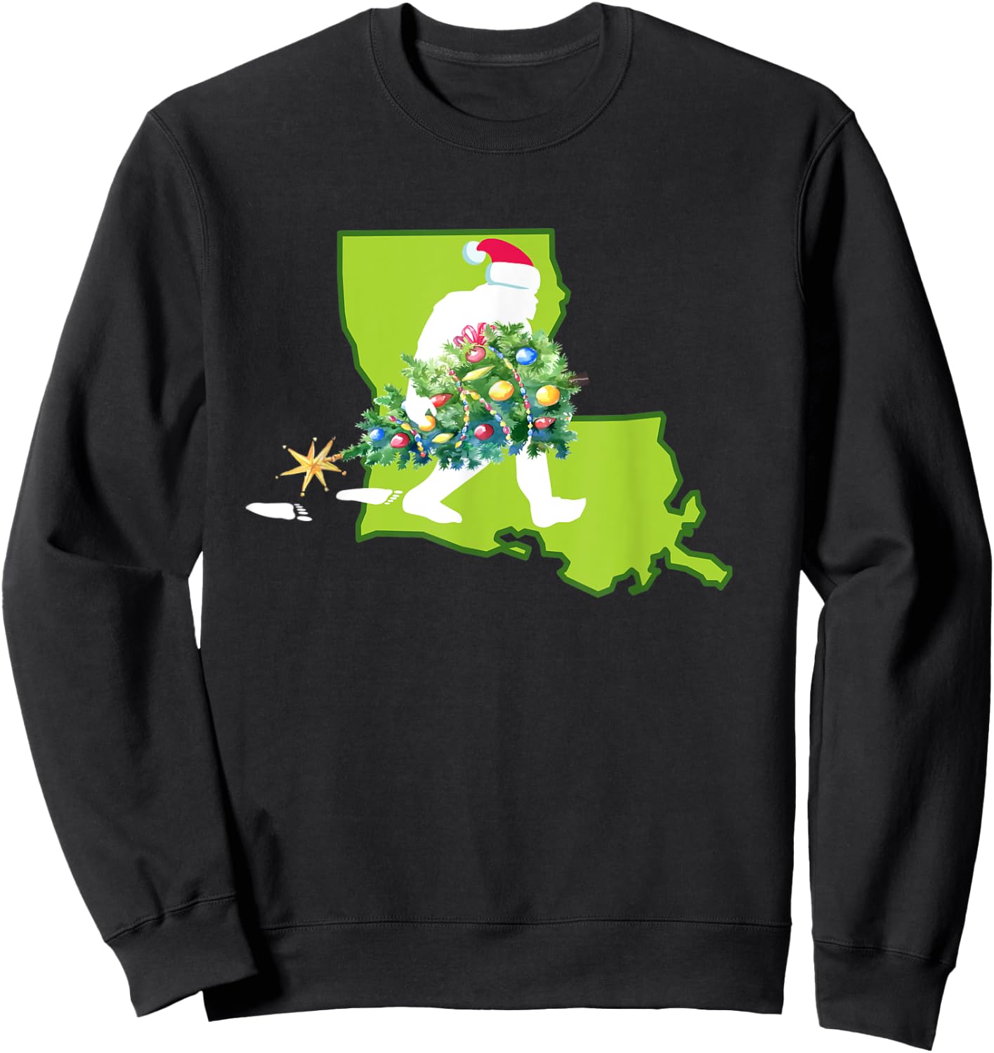 Louisiana Bigfoot State Christmas Tree Sweatshirt - Sweatshirt | Black