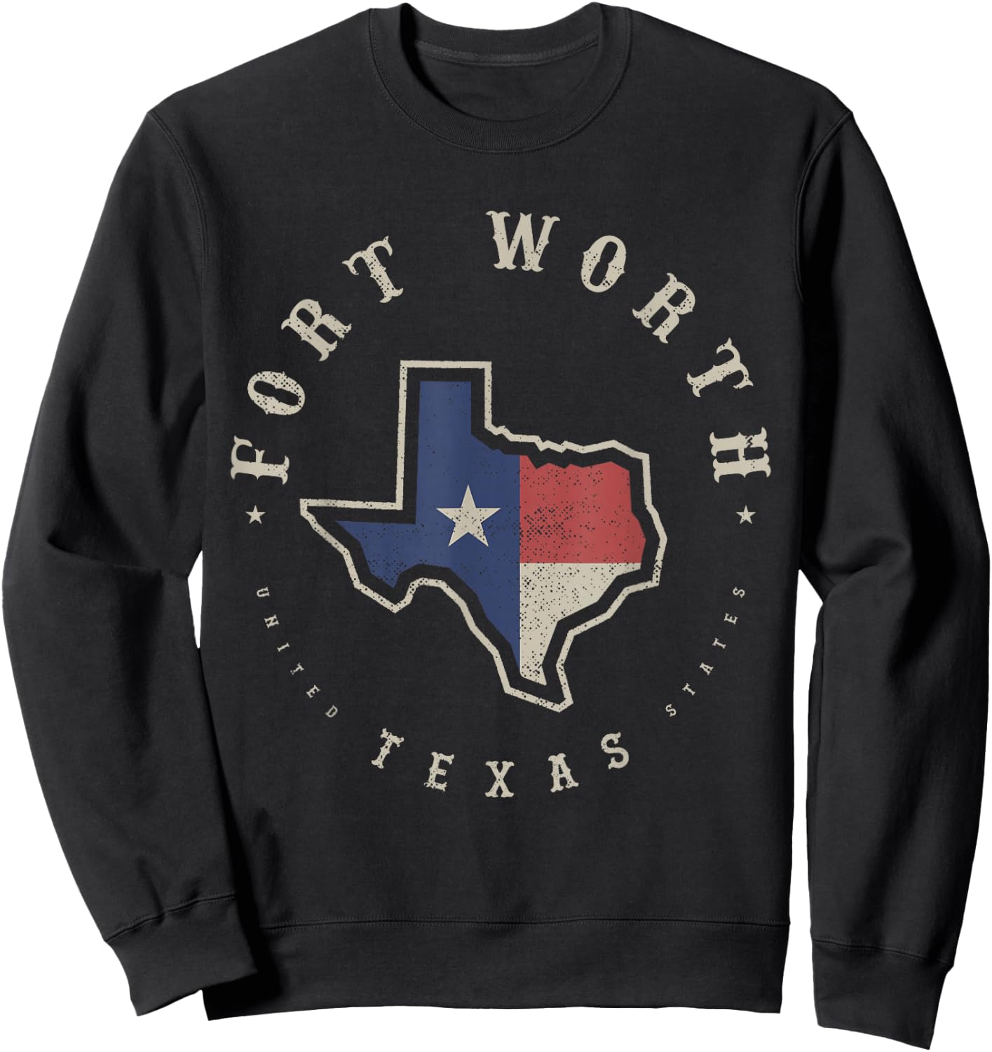 Vintage Fort Worth Texas State Flag Map Souvenir Gift Sweatshirt - Sweatshirt | Black