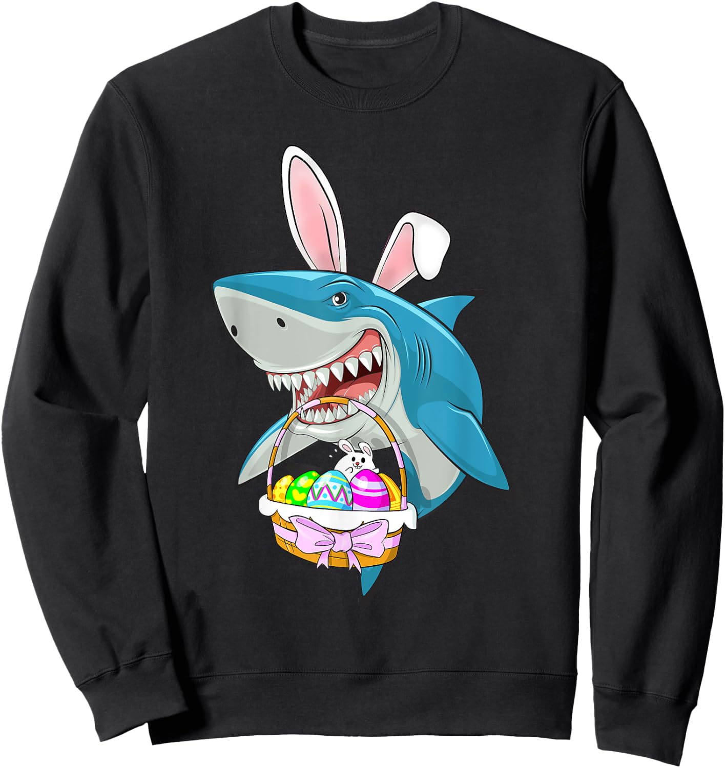 Shark Easter Bunny Egg Basket Funny Boys Girls Kids Easter Sweatshirt - Sweatshirt | Black