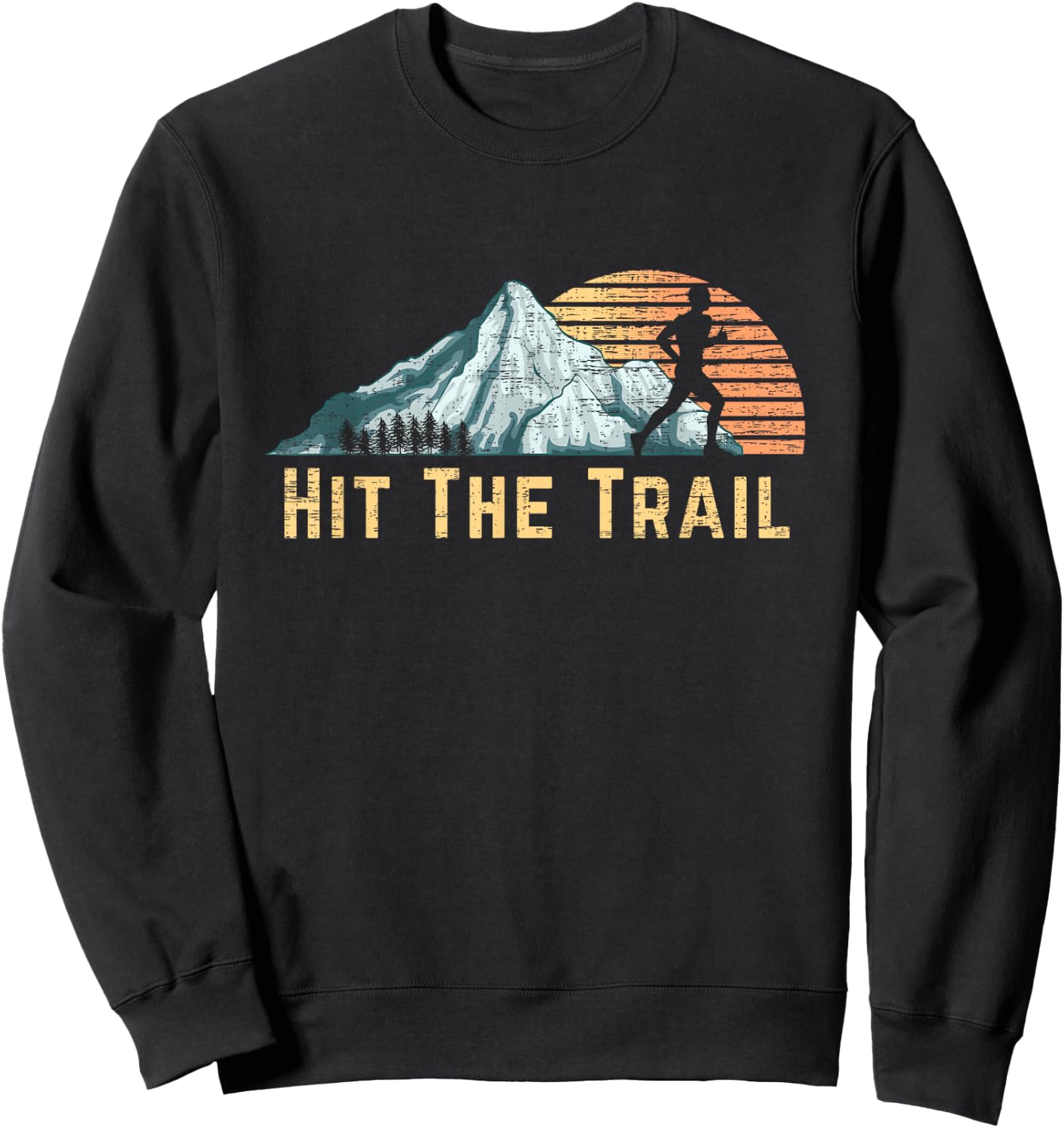 Hit The Trail Vintage Mountain Runner Retro Trail Running Sweatshirt - Sweatshirt | Black