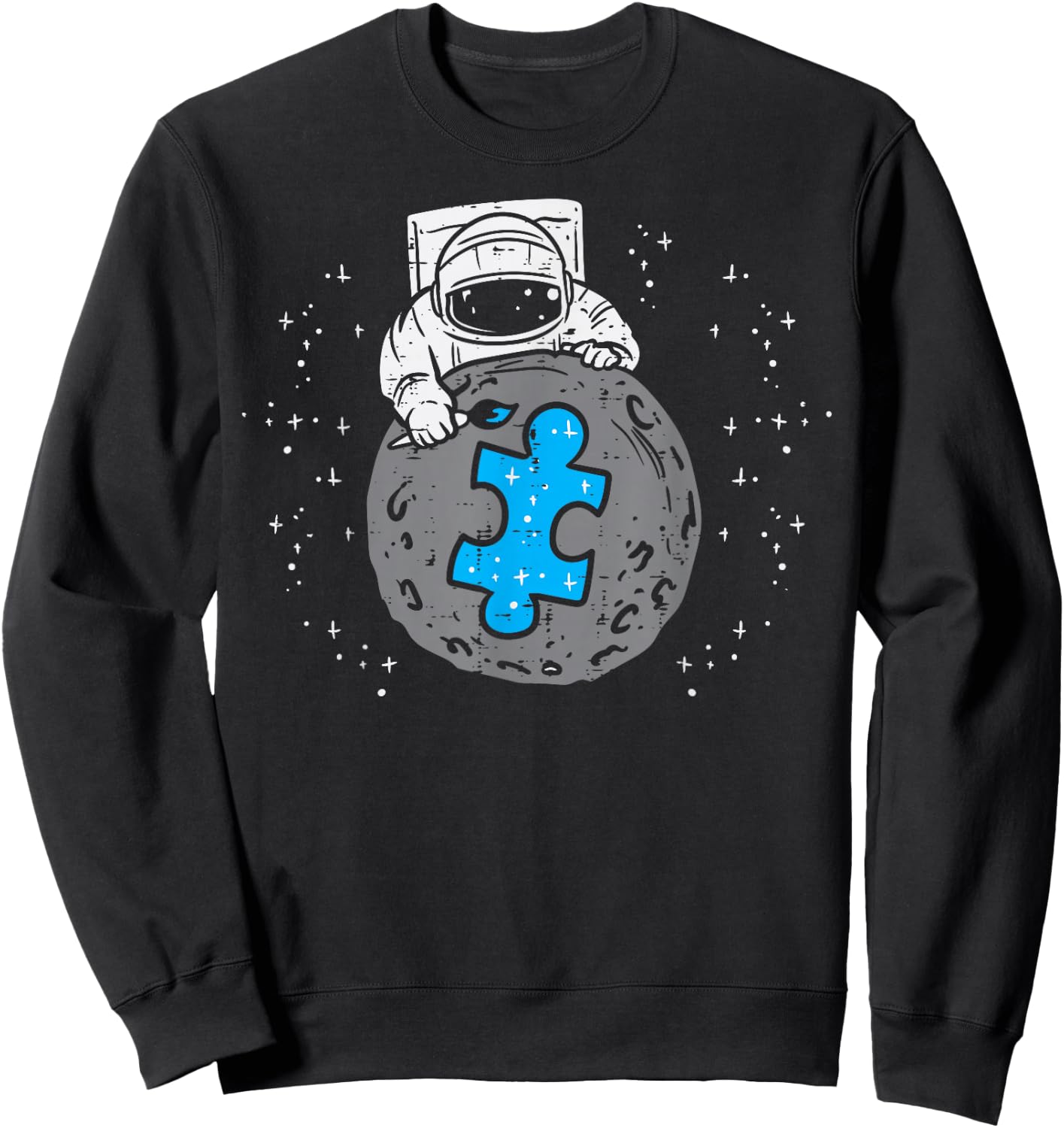 Astronaut Moon Blue Puzzle Piece Autism Awareness Boys Kids Sweatshirt - Sweatshirt | Black
