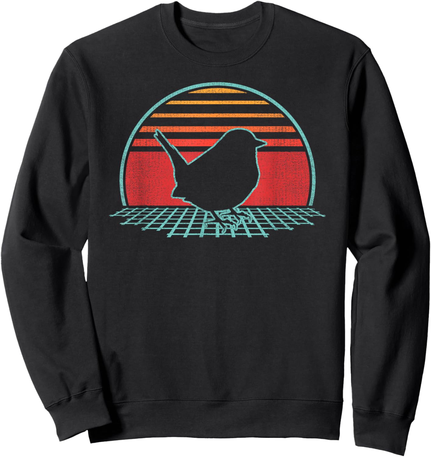 Wren Bird Retro Vintage 80s Style Birding Gift Sweatshirt - Sweatshirt | Black