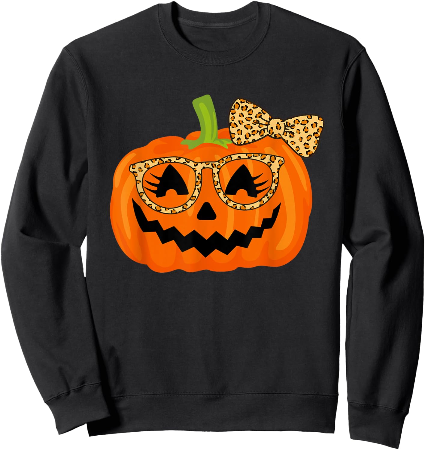 Jack O Lantern Face Pumpkin Halloween Leopard Print Glasses Sweatshirt - Sweatshirt | Black