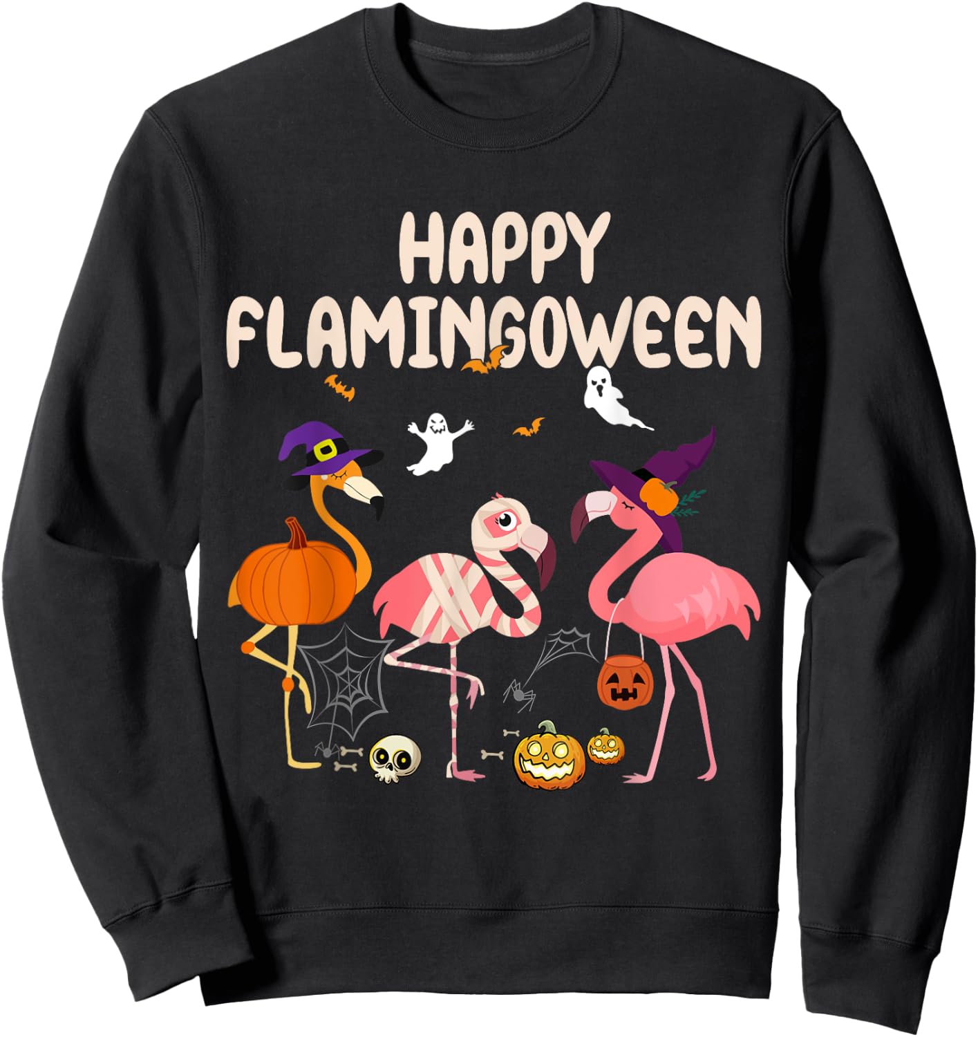 Halloween happy Flamingoween witch pumpkin mummy flamingo Sweatshirt - Sweatshirt | Black