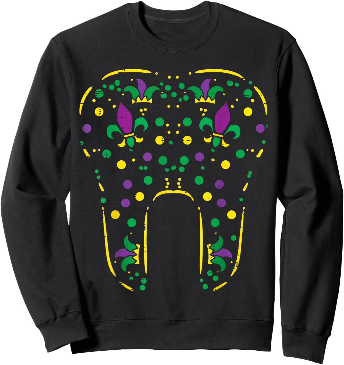 Mardi Gras Shirts Women Men Boys Girls Kids Gifts Mardi Gras Dentist Tooth Black -Adults & Kids Classic Fit Short Sleeve Cotton Blend Sweatshirt - Sweatshirt | Black