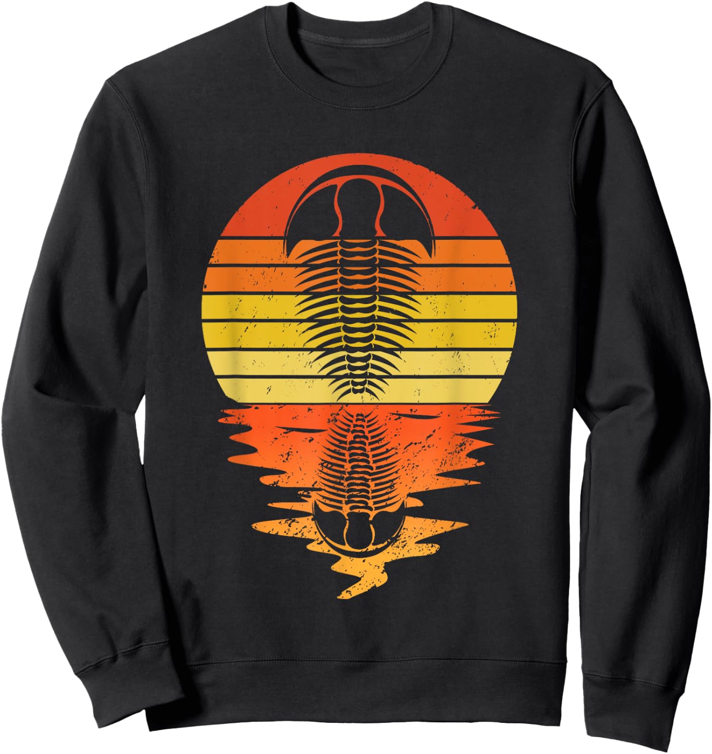 Vintage Retro Sunset Trilobite Funny Paleontologist Sweatshirt - Sweatshirt | Black