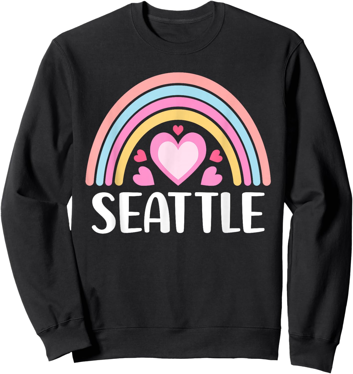 Seattle Rainbow Hearts Cute Seattle Sweatshirt - Sweatshirt | Black