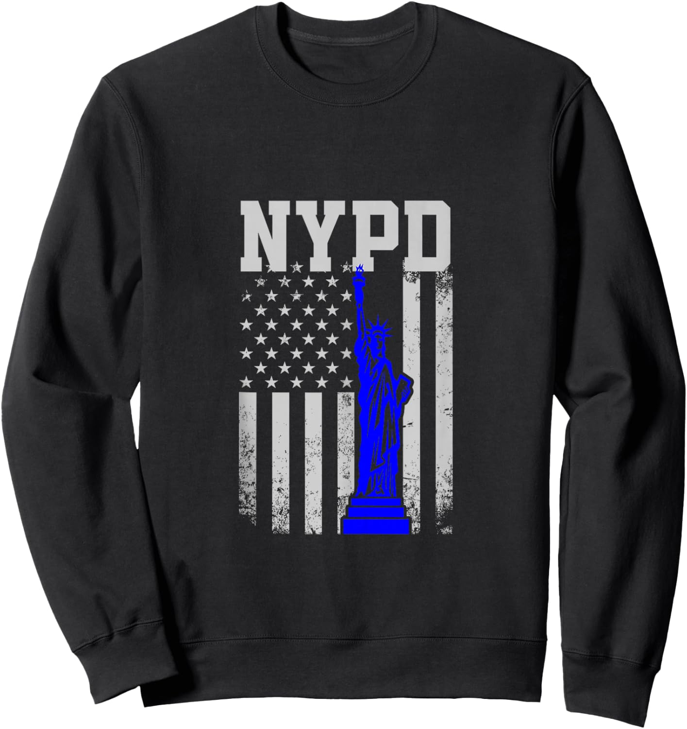 NYPD New York Police Department Statue of Liberty Distressed Sweatshirt - Sweatshirt | Black