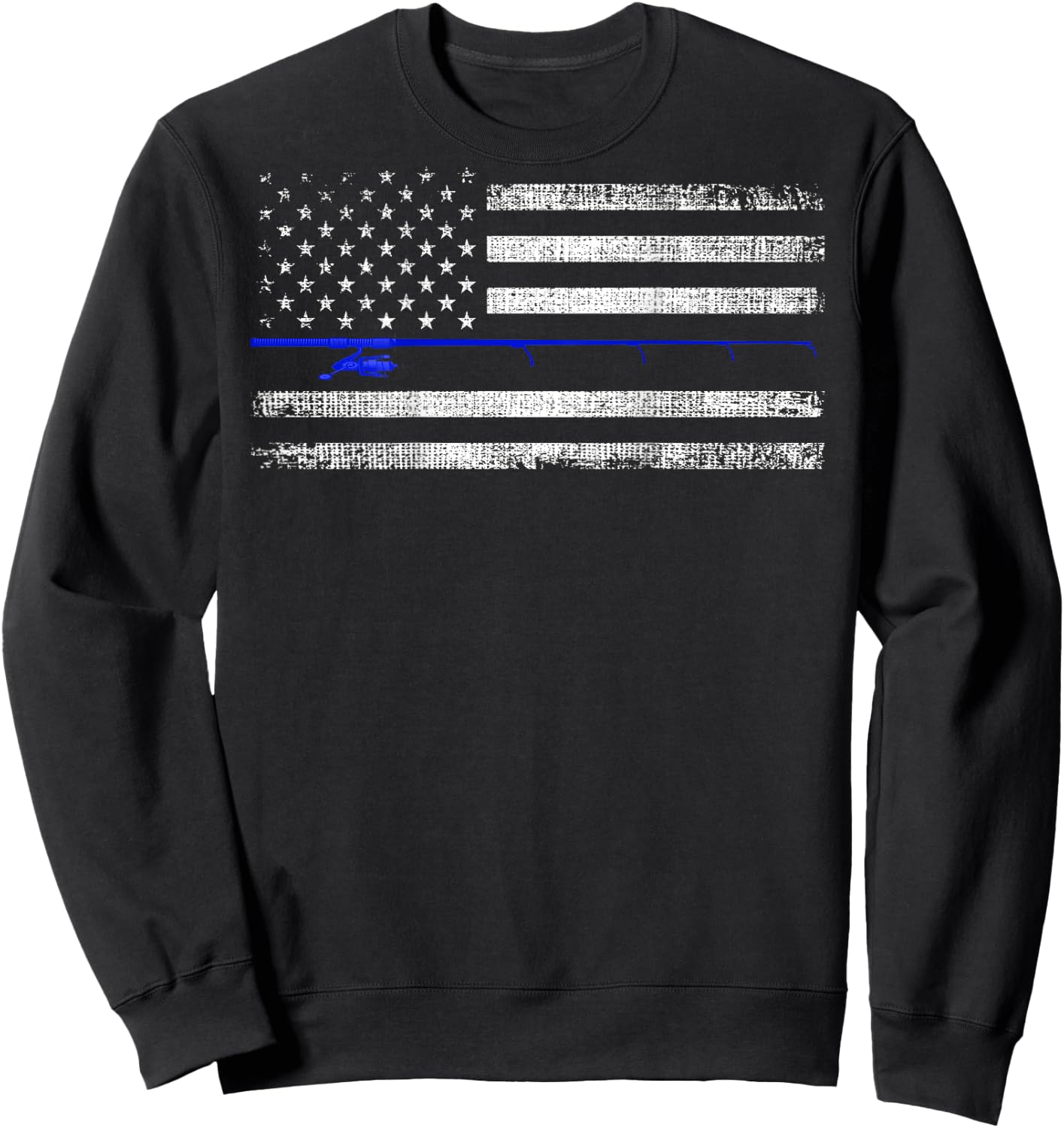 American Flag Distressed Fishing Printed On Back Women Kids Men Sweatshirt - Sweatshirt | Black