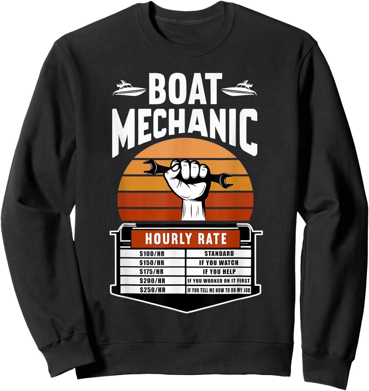 Boat Mechanic Hourly Rate Labour Rate Marine Technician Sweatshirt - Sweatshirt | Black