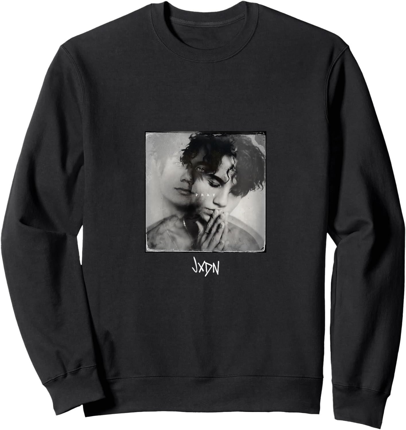 jxdn Men's Black Cotton , Small, Short Sleeve, , Classic Fit, Pray (Dark) Print Sweatshirt - Sweatshirt | Black
