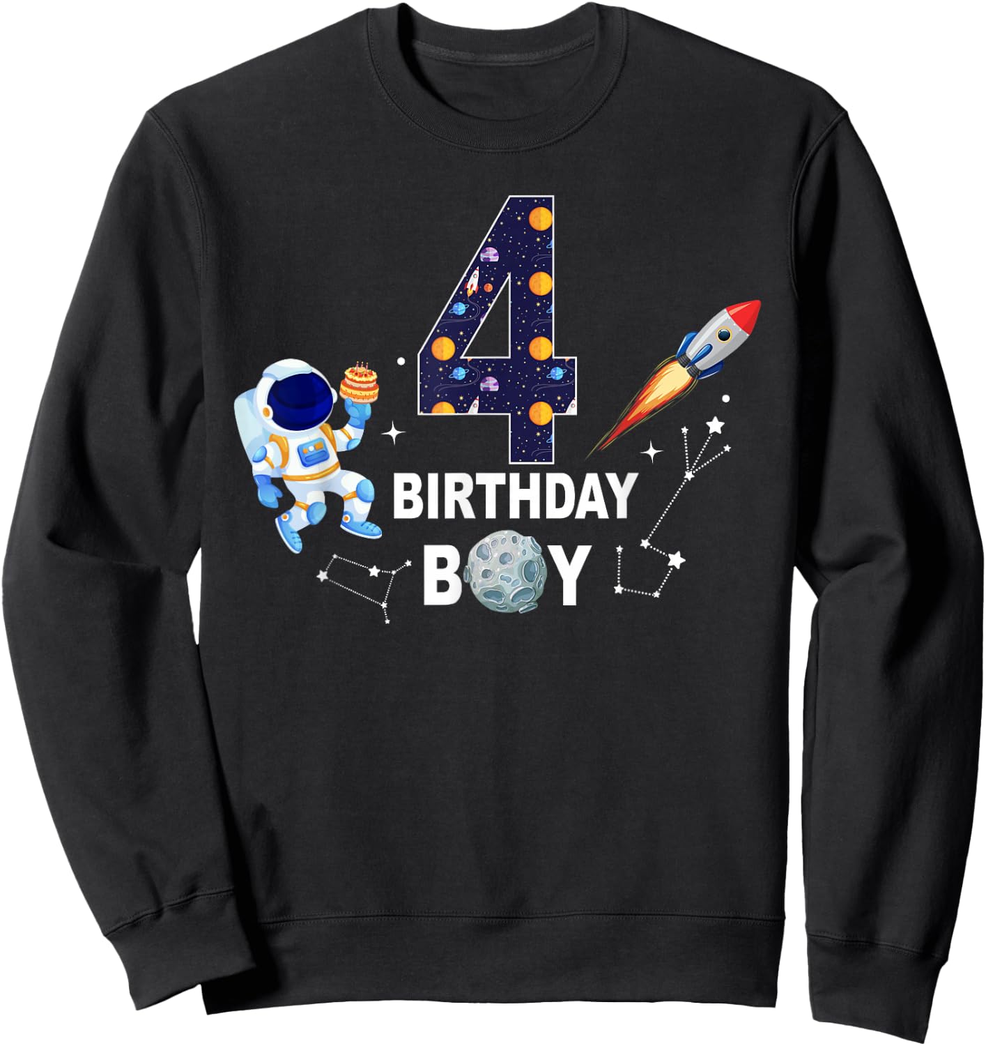 4 Years Old Birthday Boy Space Astronaut 4th Birthday Sweatshirt - Sweatshirt | Black