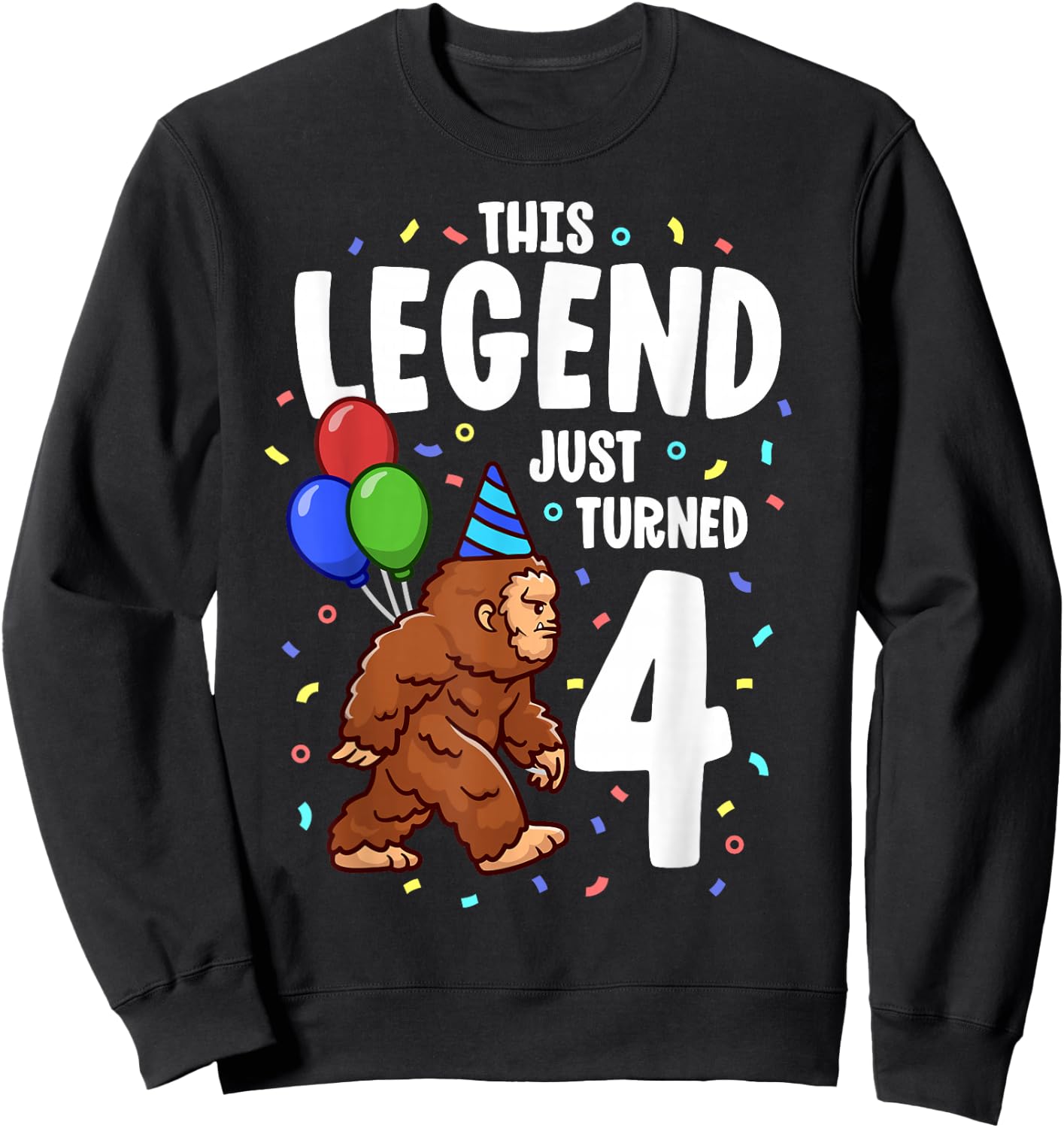 Bigfoot Birthday Party 4 Years Old Sasquatch Theme Boys Sweatshirt - Sweatshirt | Black
