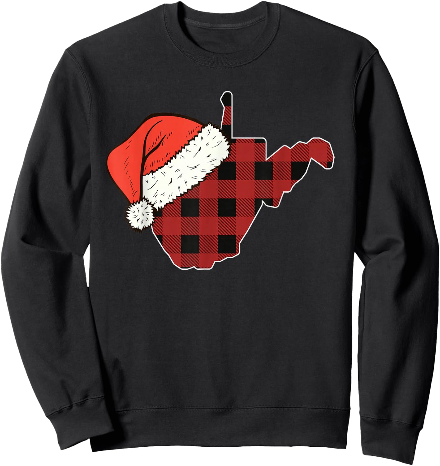 West Virginia Plaid Christmas Santa Hat Holiday Matching Sweatshirt - Sweatshirt | Black