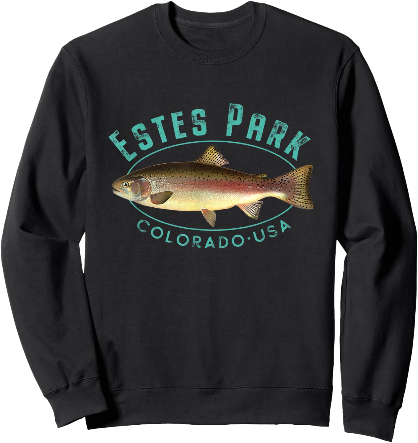 Estes Park Colorado Rainbow Trout Design Sweatshirt - Sweatshirt | Black