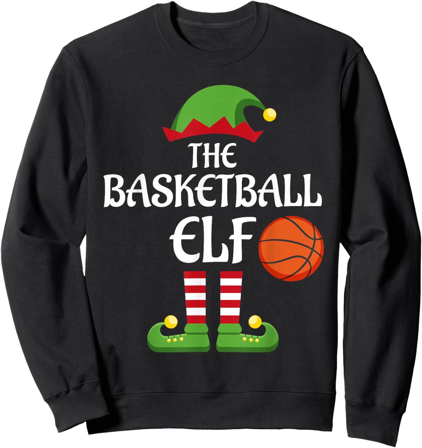 Basketball Elf Family Matching Group Christmas Sporty Sweatshirt - Sweatshirt | Black