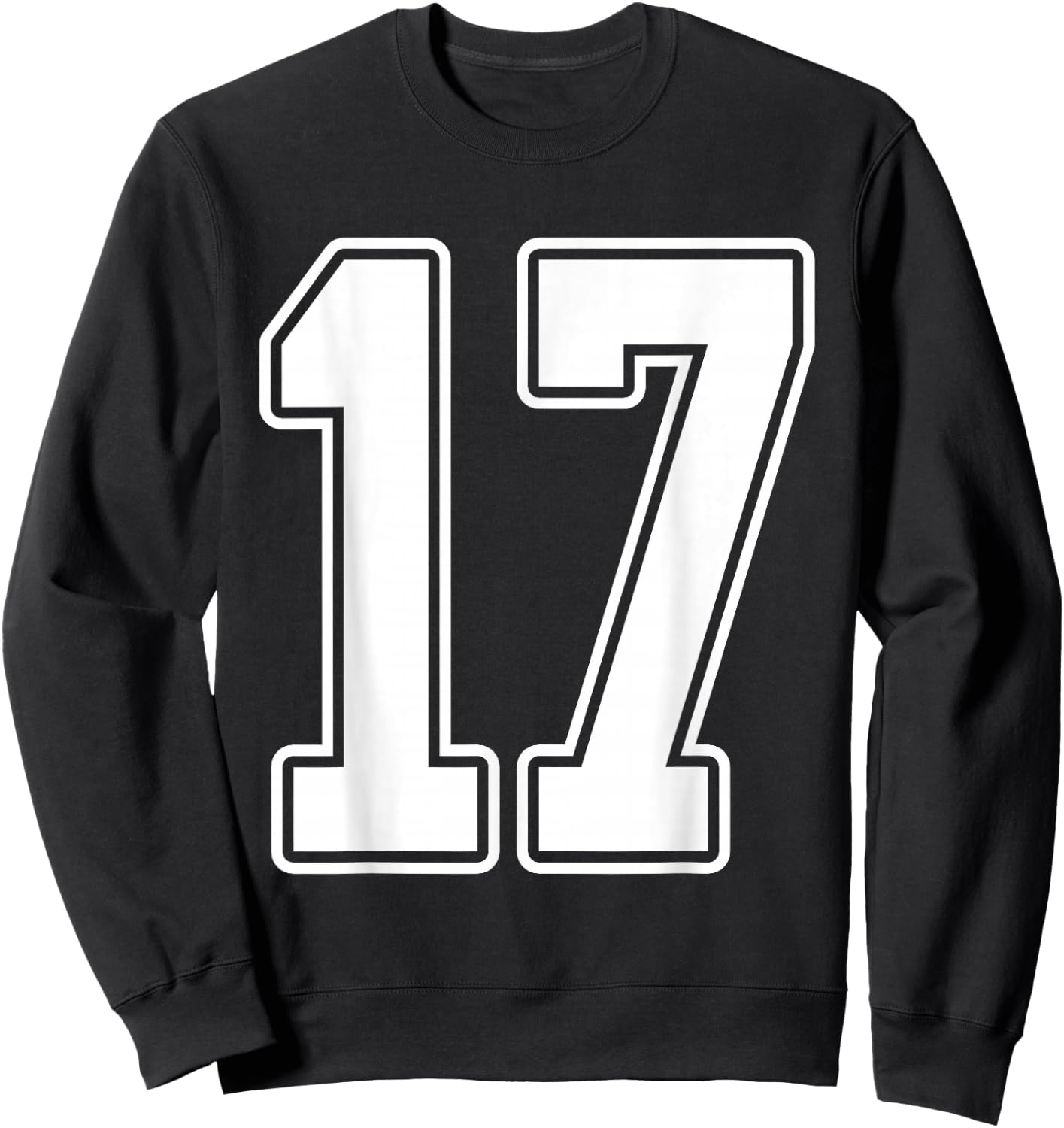 #17 White Outline Number 17 Sports Fan Jersey Style Sweatshirt - Sweatshirt | Black