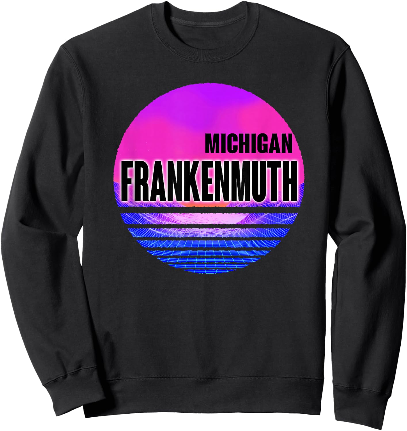 Vintage Frankenmuth Vaporwave Michigan Sweatshirt - Sweatshirt | Black