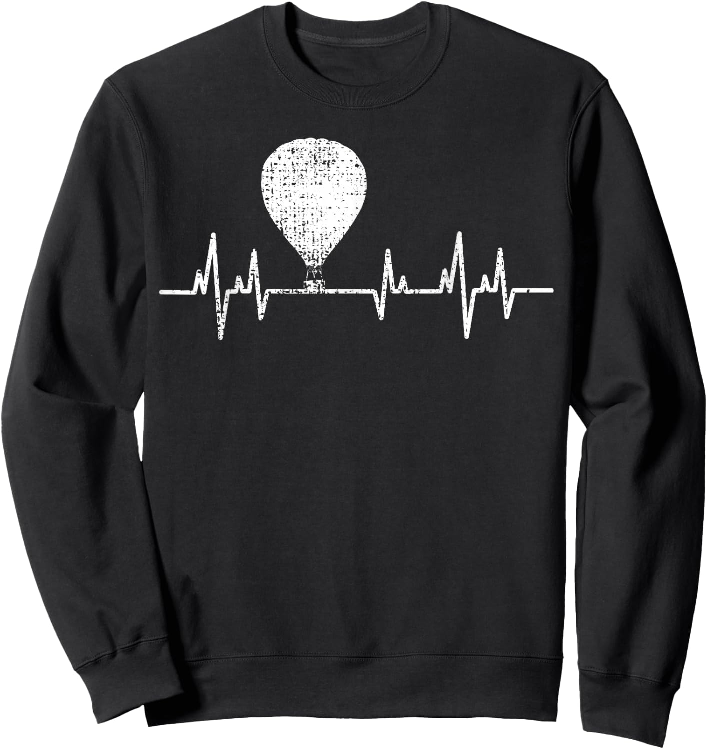 Hot Air Balloon Vintage Heartbeat ECG Love Sweatshirt - Sweatshirt | Black