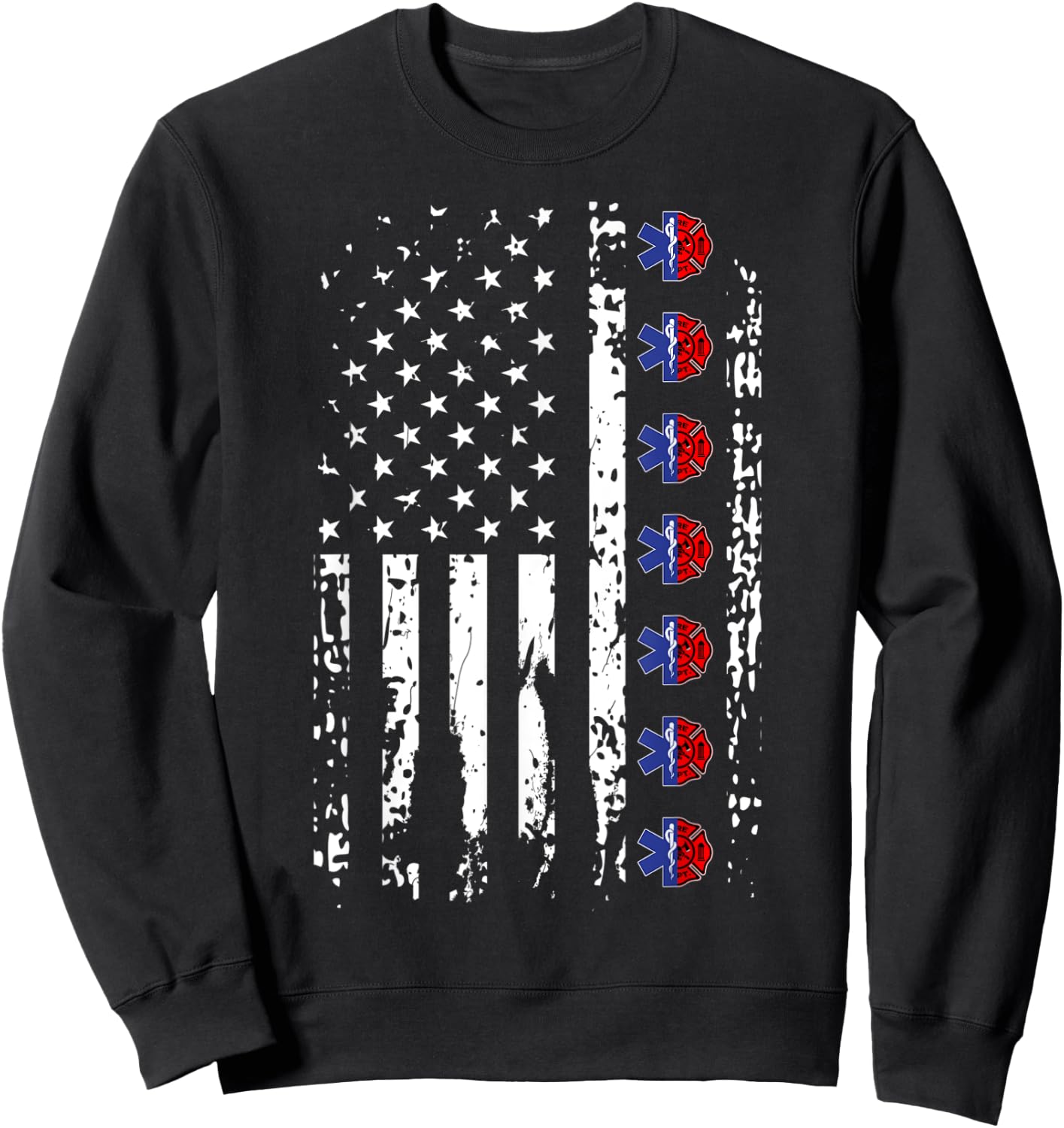 EMT Firefighter Shirt American Flag USA Firefighter EMS Sweatshirt - Sweatshirt | Black