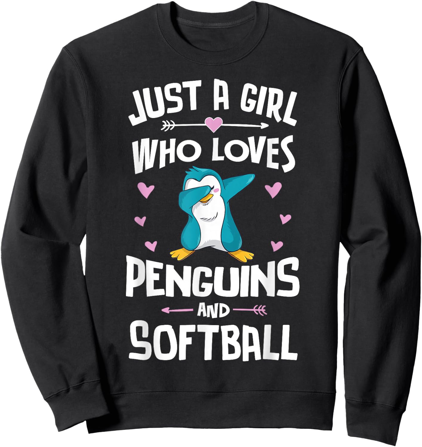 Just A Girl Who Loves Penguins And Softball Gift Women Sweatshirt - Sweatshirt | Black