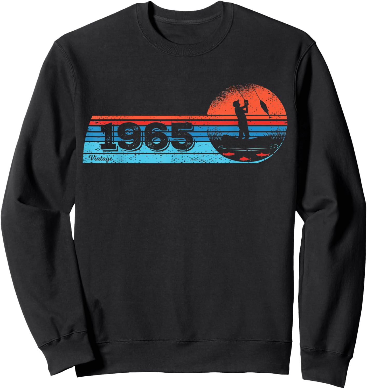 Fisher-men Vintage born 1965 Birthday Fly-fishing Fishing Sweatshirt - Sweatshirt | Black