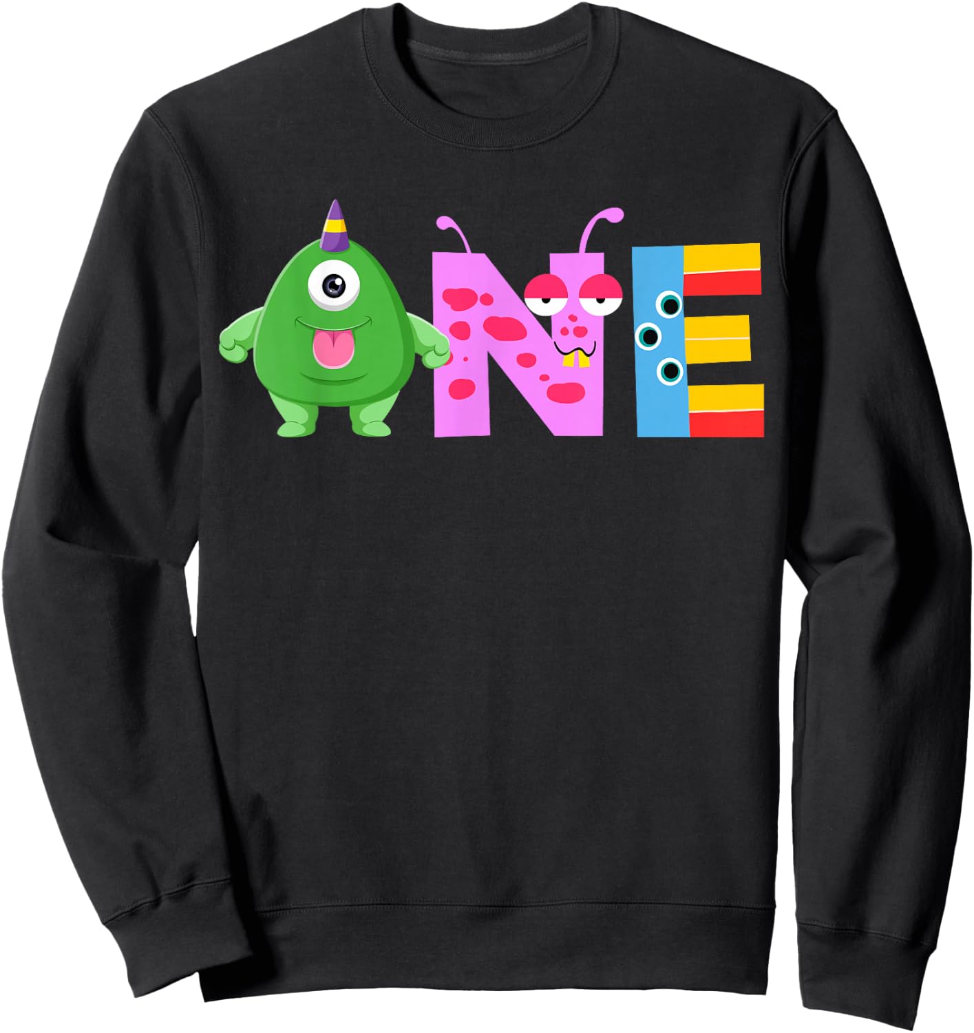 Monster One Year Old Kids 1st Birthday Party Family Monster Sweatshirt - Sweatshirt | Black