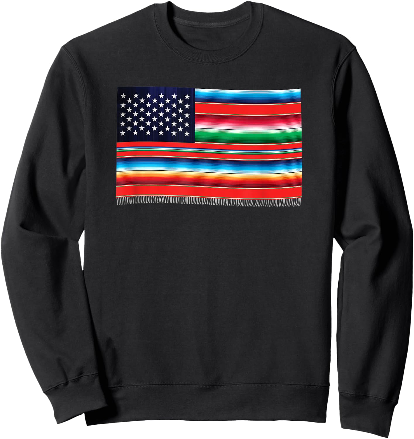 American Serape Blanket Striped Flag Sweatshirt - Sweatshirt | Black