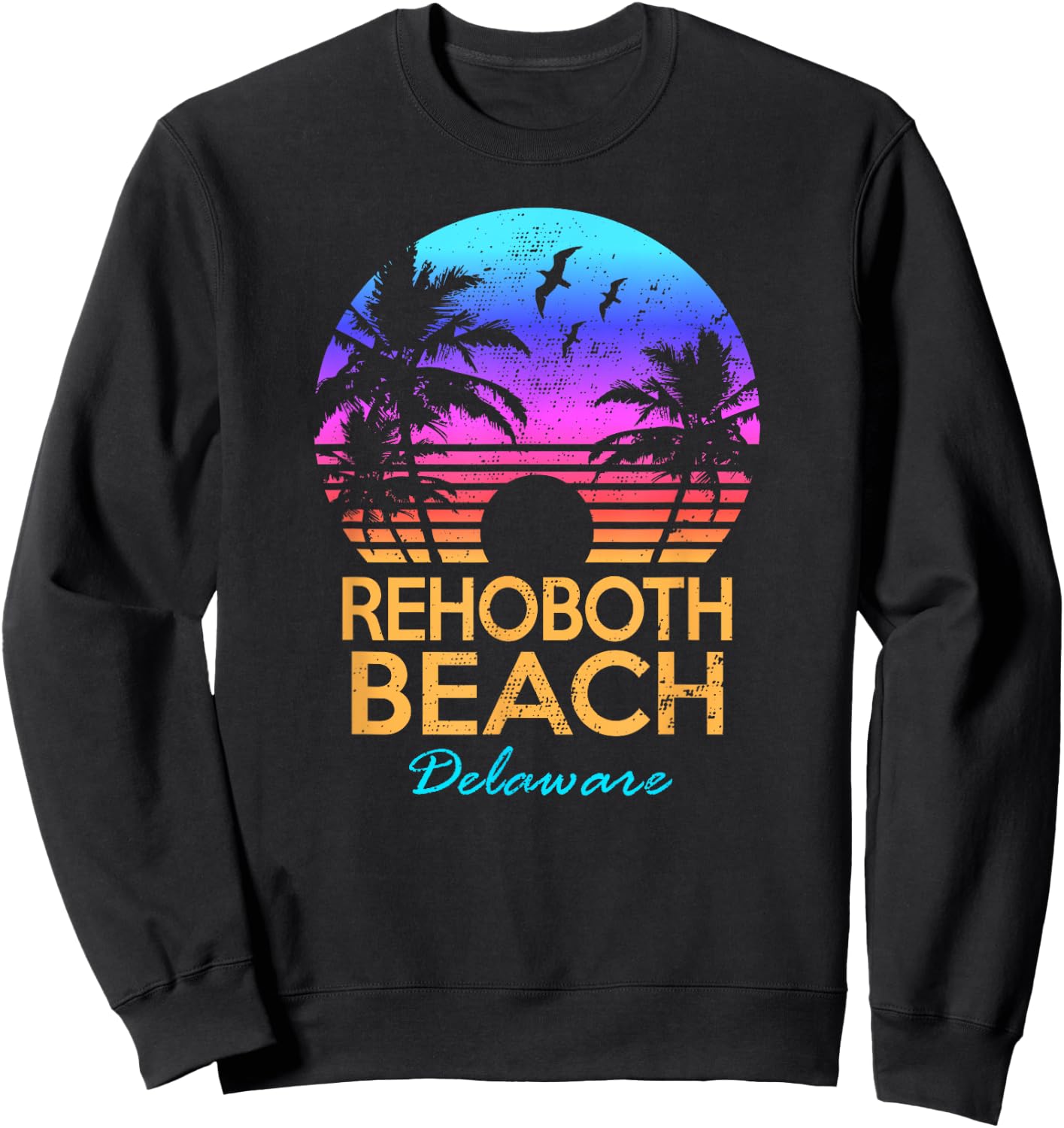 Rehoboth Beach Delaware Summer Vacation Retro Vintage Sunset Men Women Kids Sweatshirt - Sweatshirt | Black