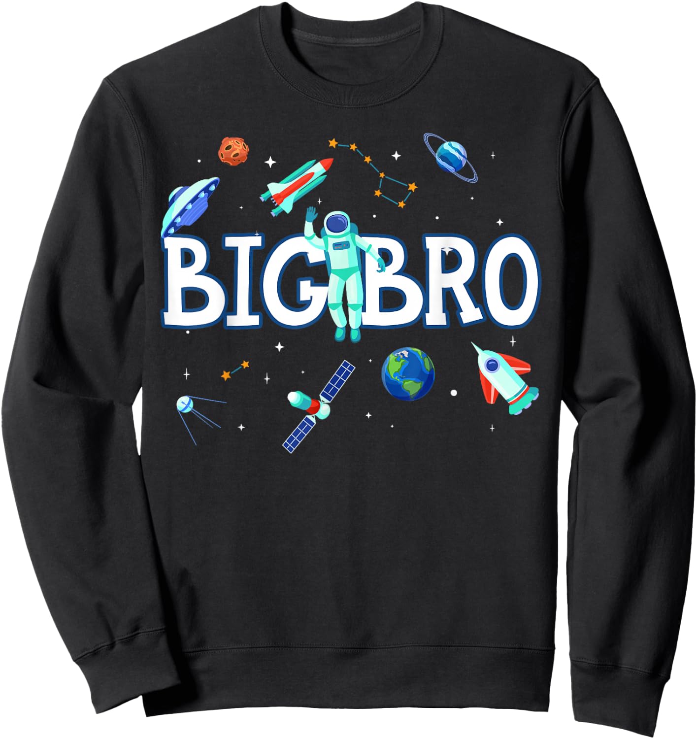 Big Brother Astronaut Space Family Matching Birthday Party Sweatshirt - Sweatshirt | Black