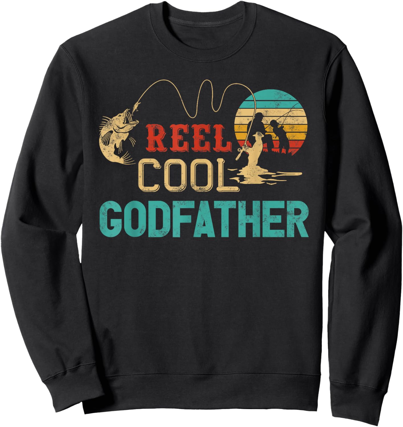 Reel Cool Godfather vintage funny fishing rod gift Sweatshirt - Sweatshirt | Black