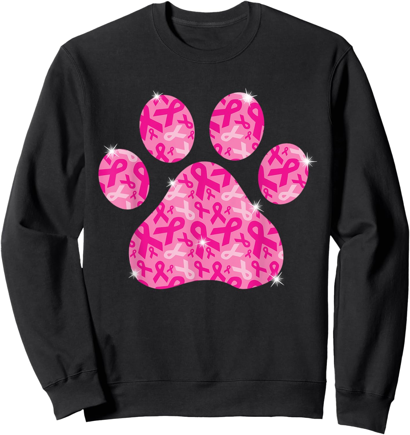 Dog Paw Print Pink Ribbon Breast Cancer Awareness Survivor Sweatshirt - Sweatshirt | Black