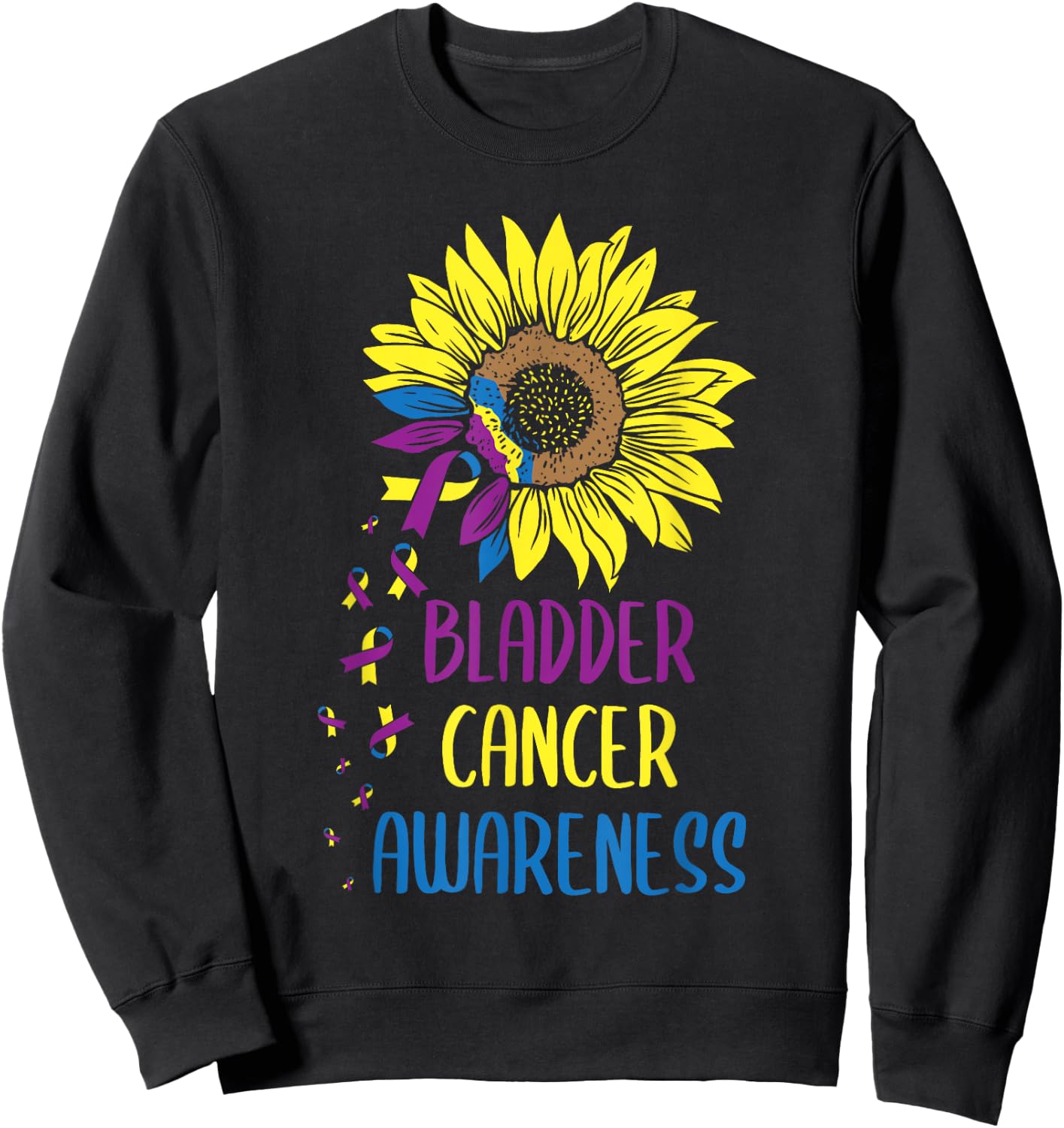 Bladder Cancer Awareness - Bladder Cancer Survivor Sunflower Sweatshirt - Sweatshirt | Black