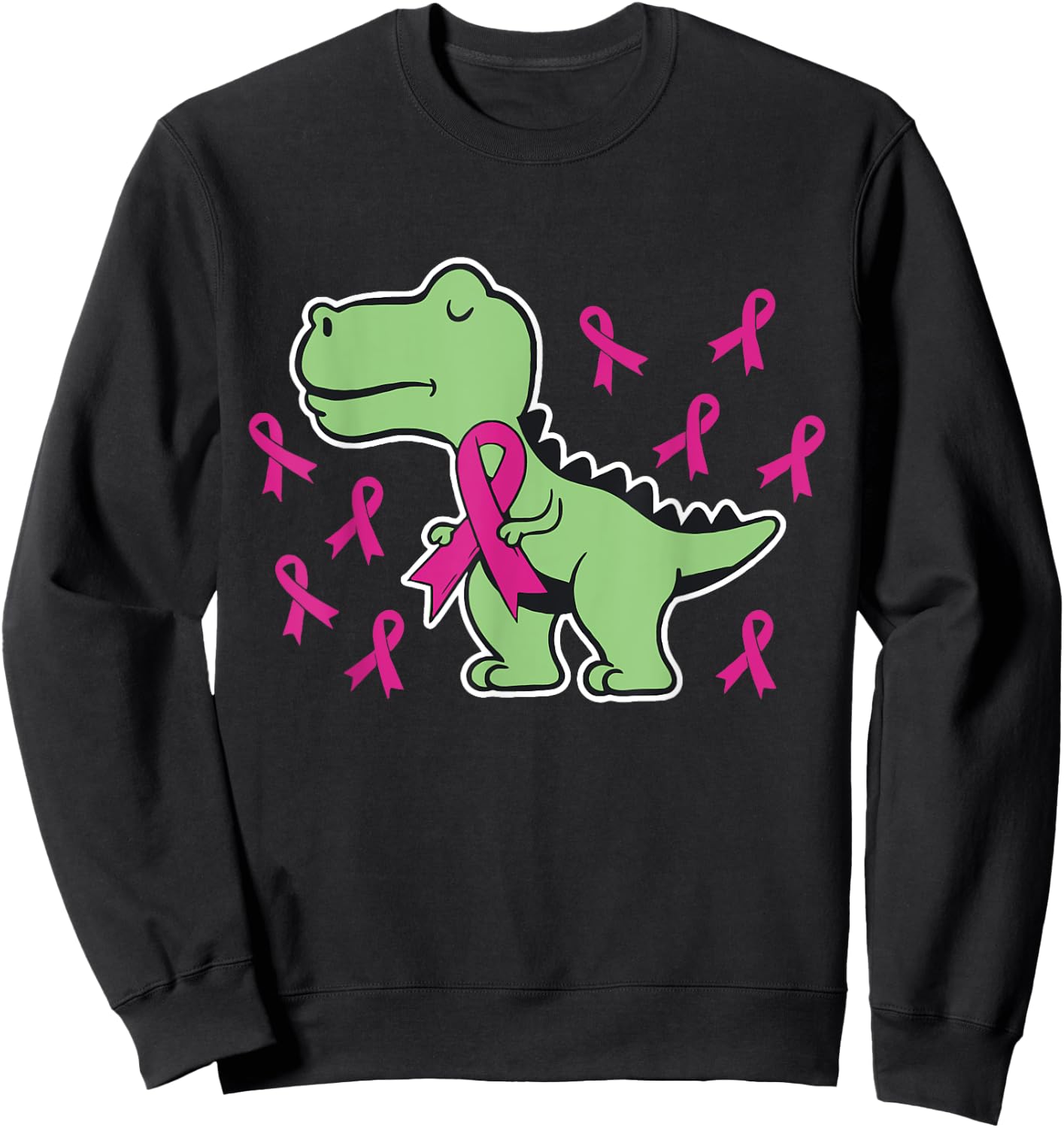 Pink Ribbon T-Rex Kids Breast Cancer Awareness Boys Toddler Sweatshirt - Sweatshirt | Black