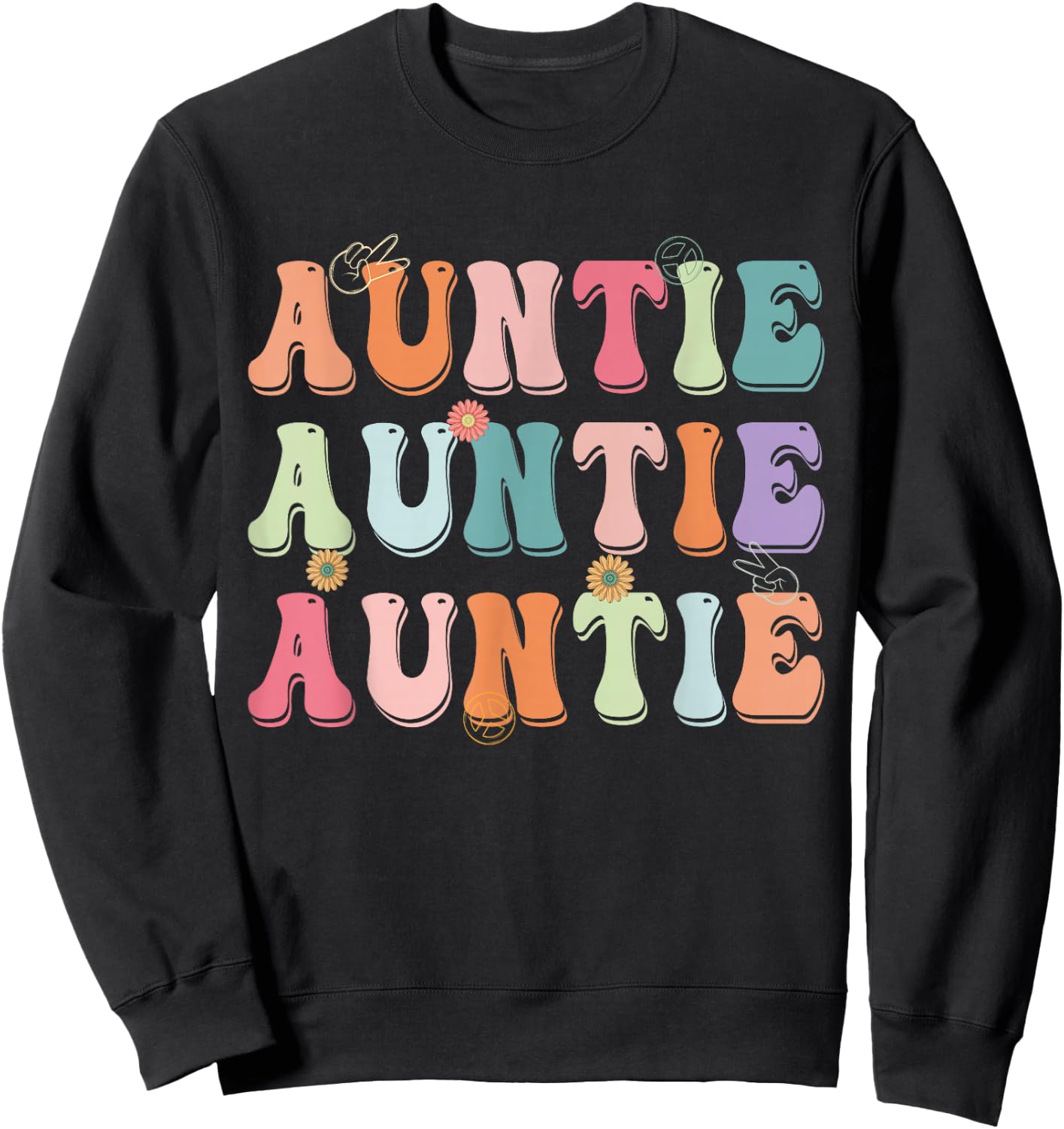 Groovy Auntie Family Matching Mother's Day Party Sweatshirt - Sweatshirt | Black