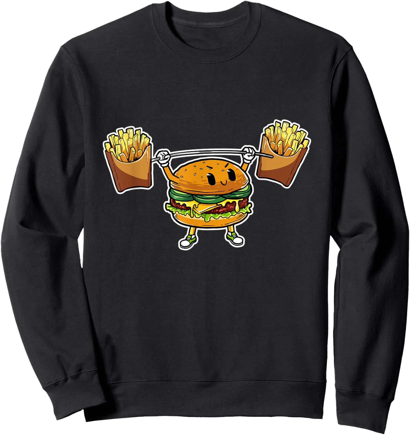 Funny Weightlifting Burger Lifting Fries Fitness Sweatshirt - Sweatshirt | Black