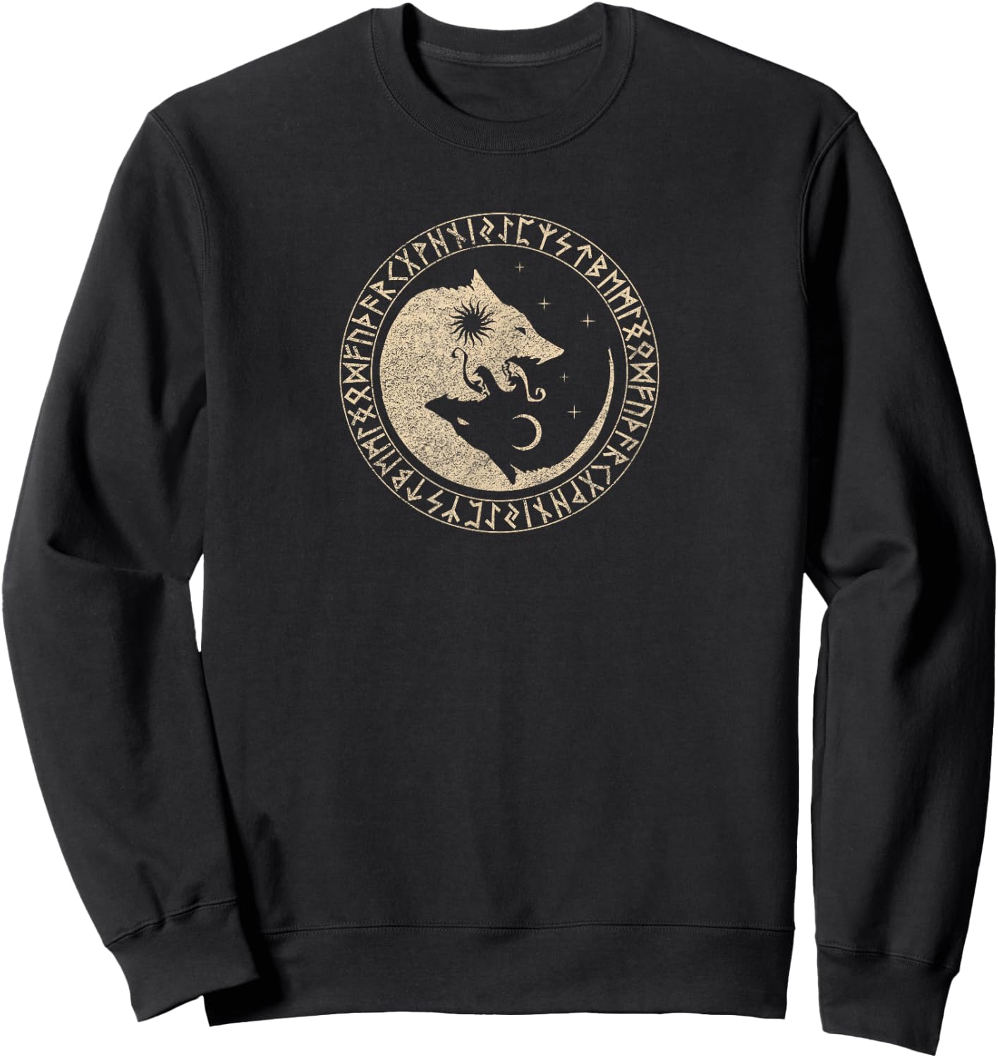 Geri & Freki Odin Wolves Viking Odin Wotan Germanic Moon Sun Sweatshirt - Sweatshirt | Black