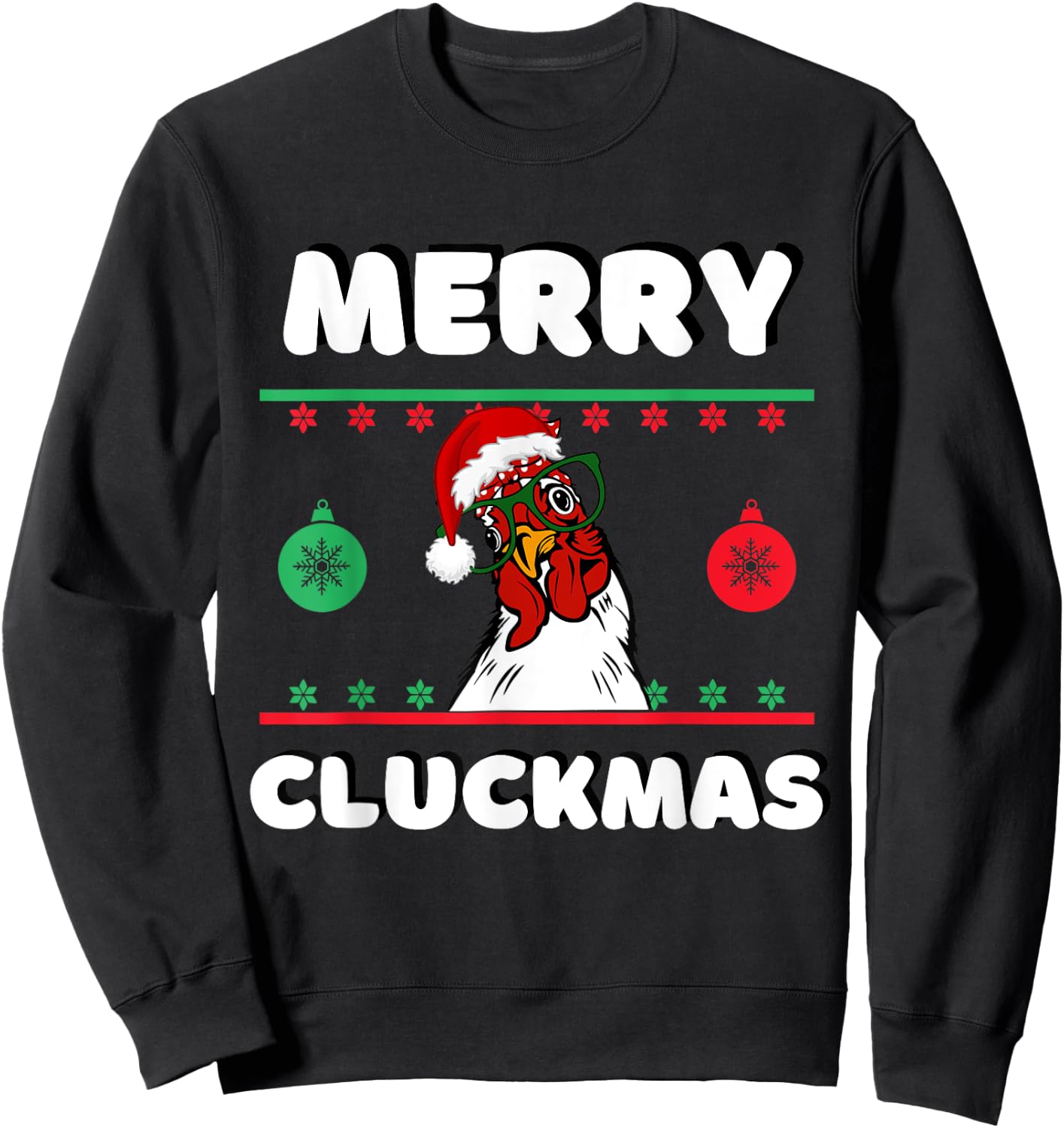 Merry Cluckmas Funny Chicken Christmas Retro Vintage Sweatshirt - Sweatshirt | Black