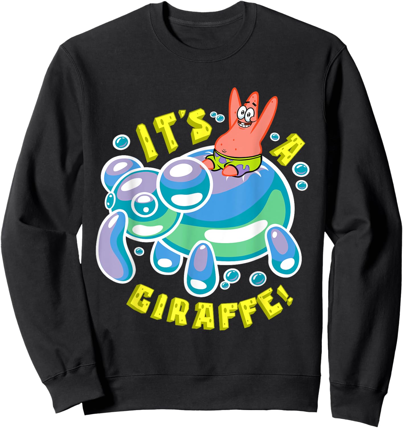 Mademark x SpongeBob SquarePants - SpongeBob Its a Giraffe Patrick Star Riding Balloon Giraffe Sweatshirt - Sweatshirt | Black