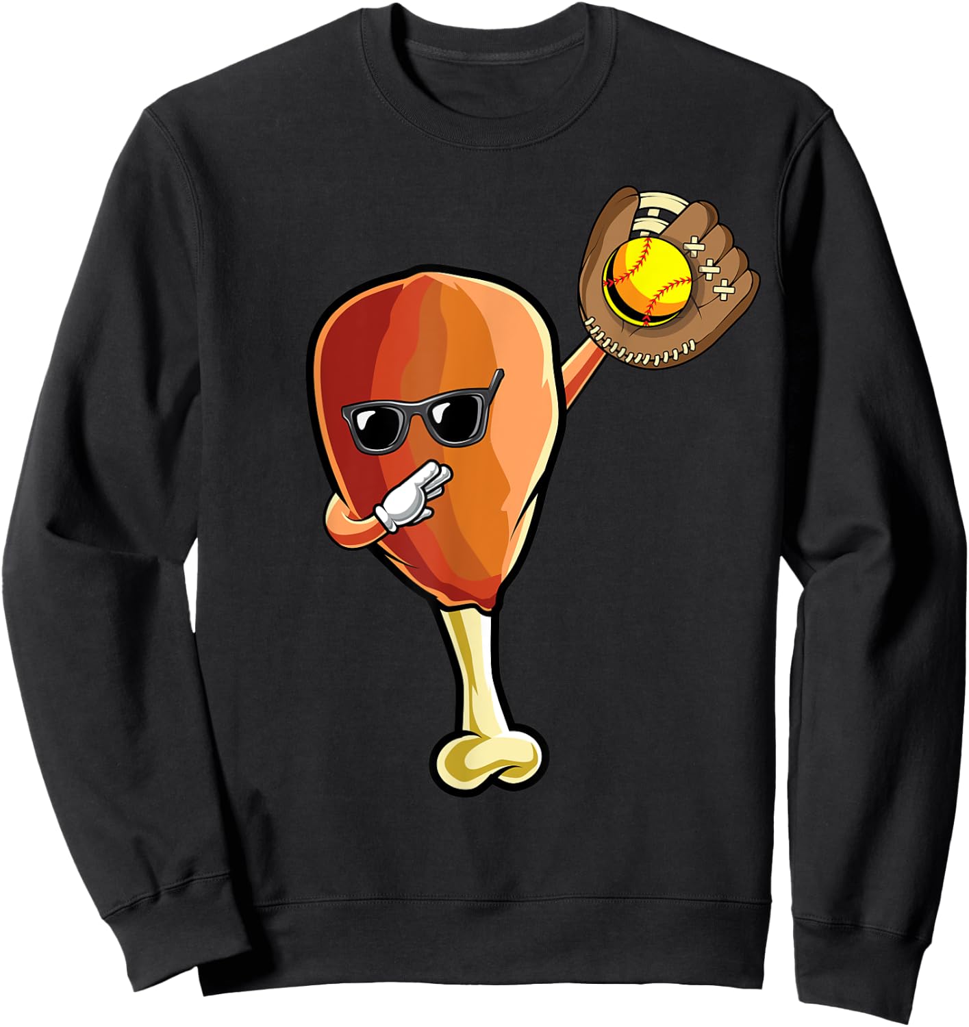 Funny Thanksgiving Softball Team Player Coach Turkey Leg Day Sweatshirt - Sweatshirt | Black