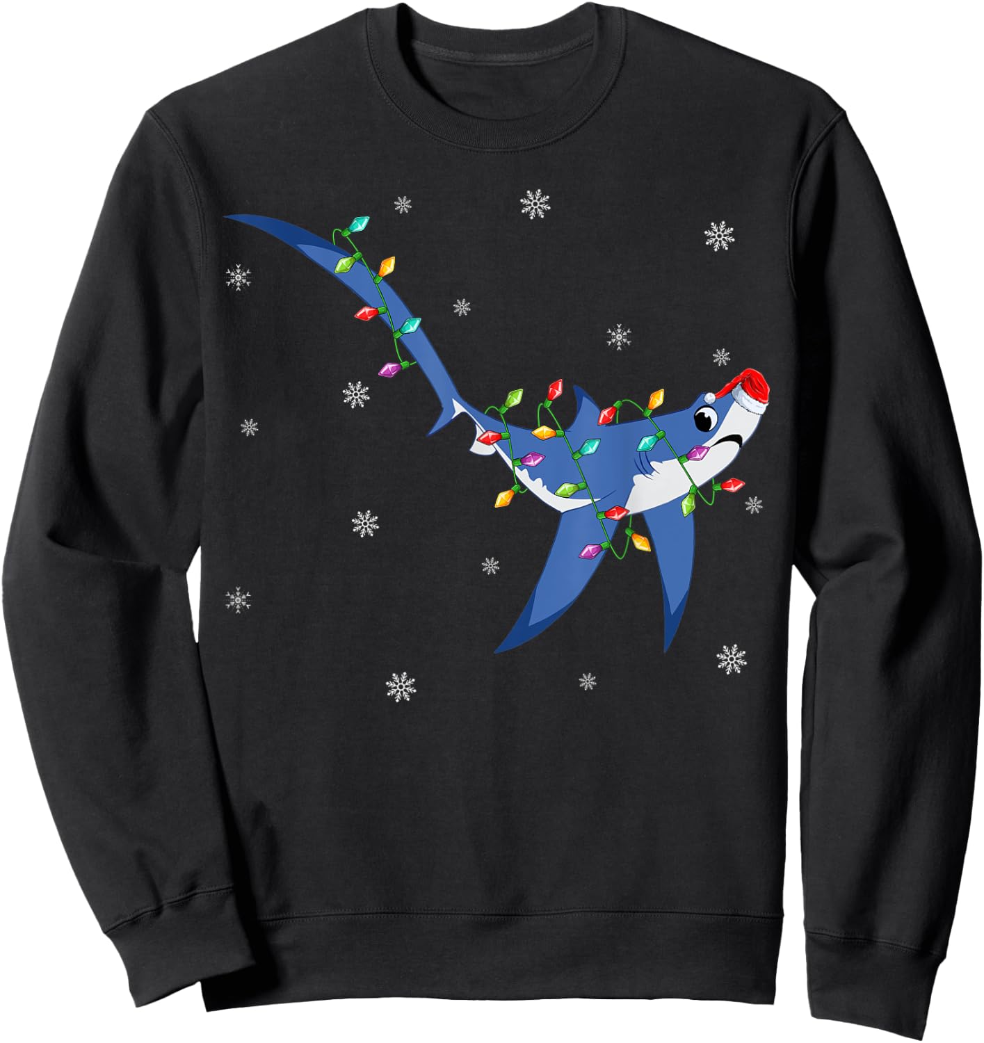Shark Xmas Lighting Reindeer Hat Thresher Shark Christmas Sweatshirt - Sweatshirt | Black