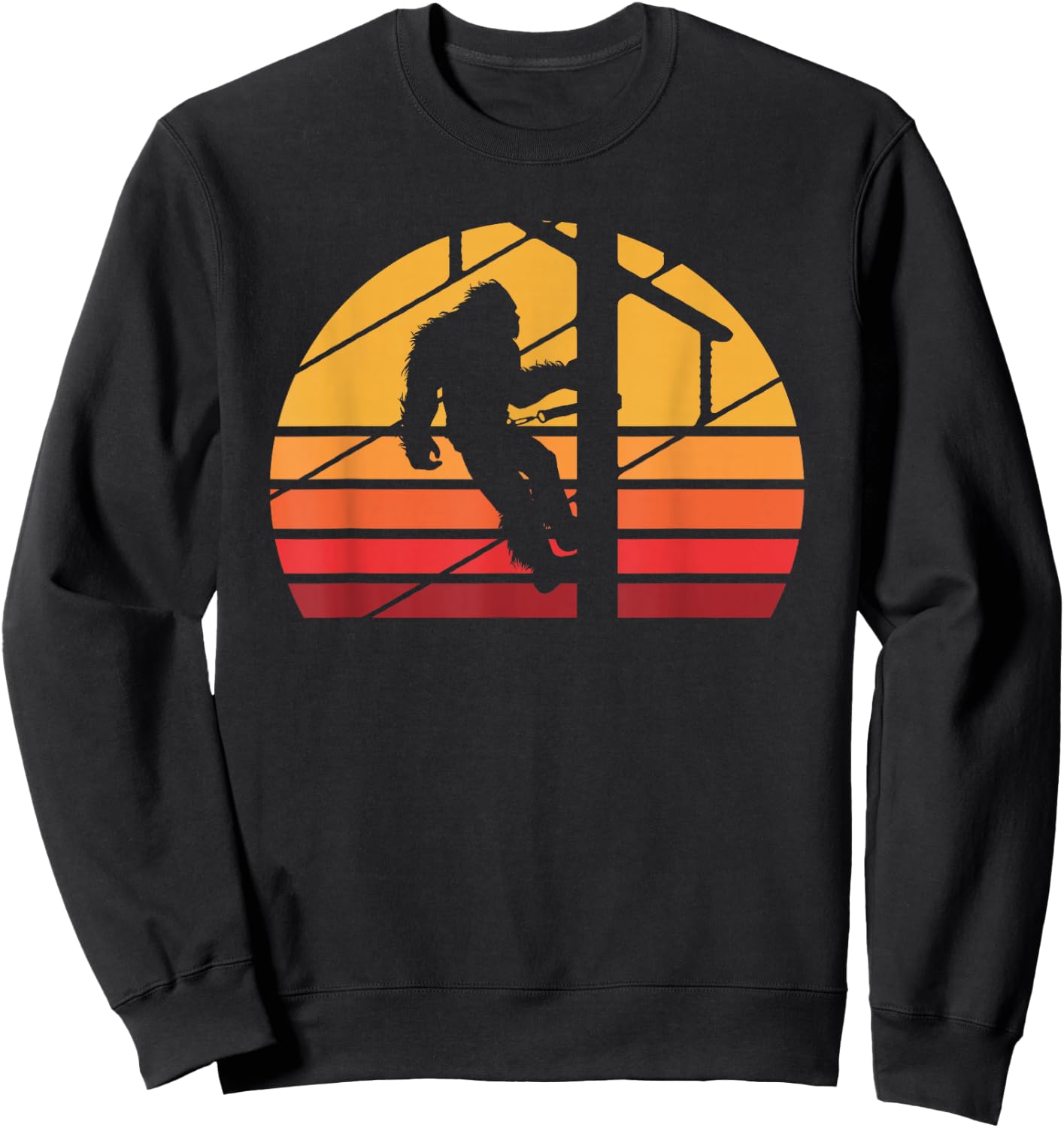 Retro Bigfoot Lineman Electrician Sasquatch Lineworker Sweatshirt - Sweatshirt | Black