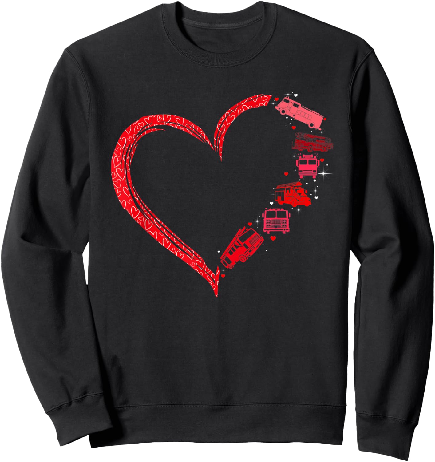 Firefighter Heart Matching Fire Trucks Design Valentines Day Sweatshirt - Sweatshirt | Black