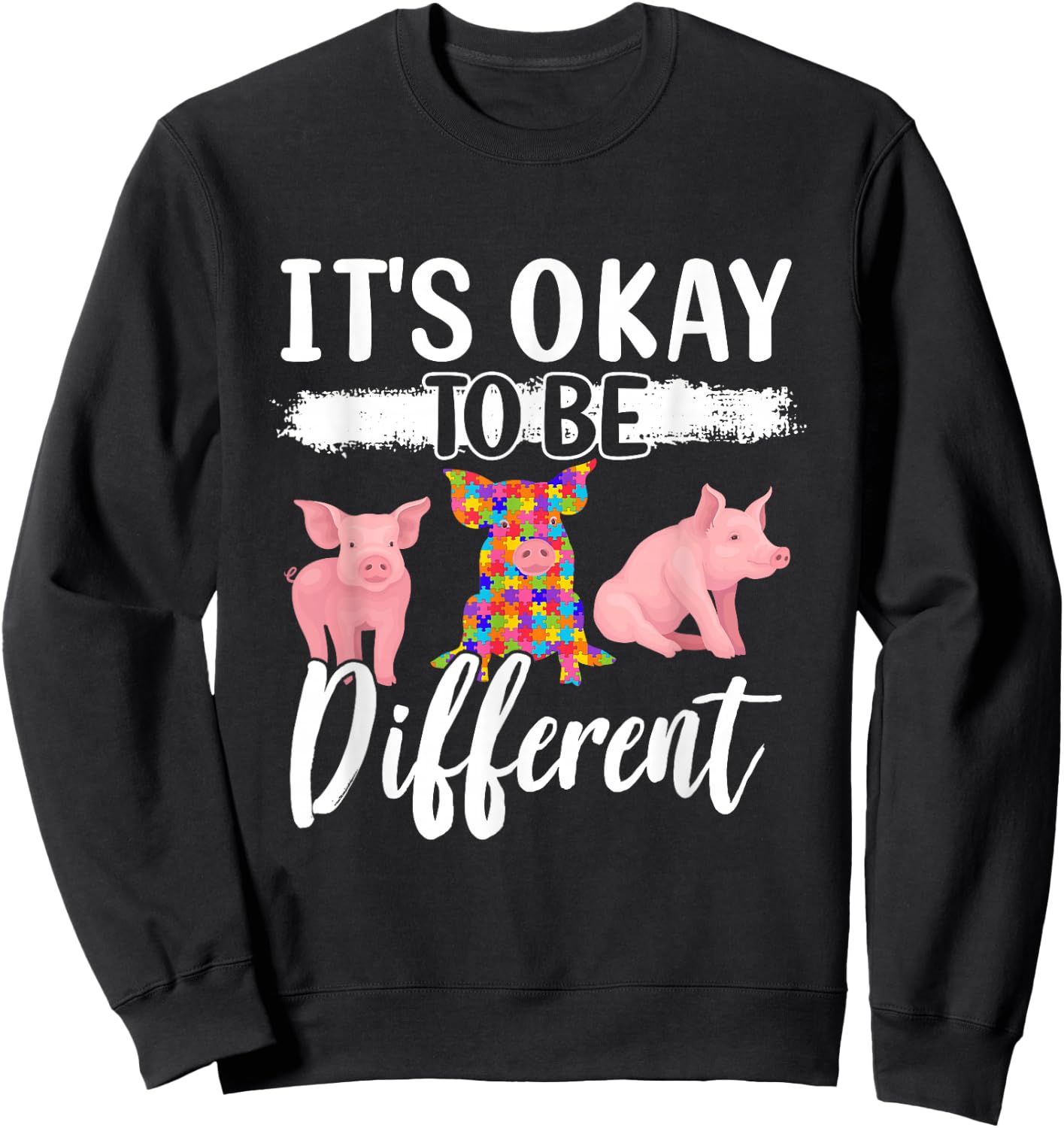 Funny Pig Lover Graphic Autism Awareness Women Men Kids Pig Sweatshirt - Sweatshirt | Black