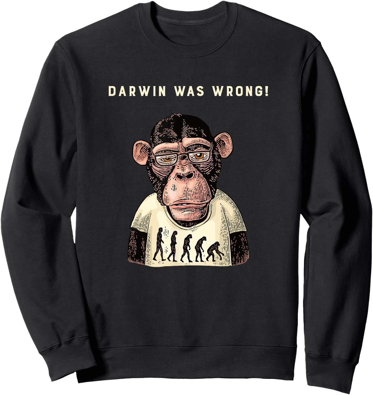 Darwin Was Wrong Monkey Reverse Evolution Sweatshirt - Sweatshirt | Black