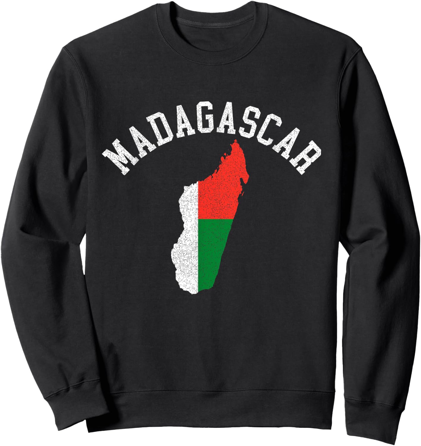 Patriotic Men Women Madagascar Flag Map Distressed Sweatshirt - Sweatshirt | Black