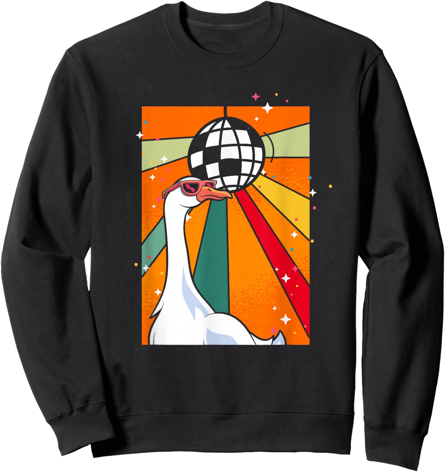 Funny Cool Farm Animal Disco Ball Sunglasses Retro Goose Sweatshirt - Sweatshirt | Black