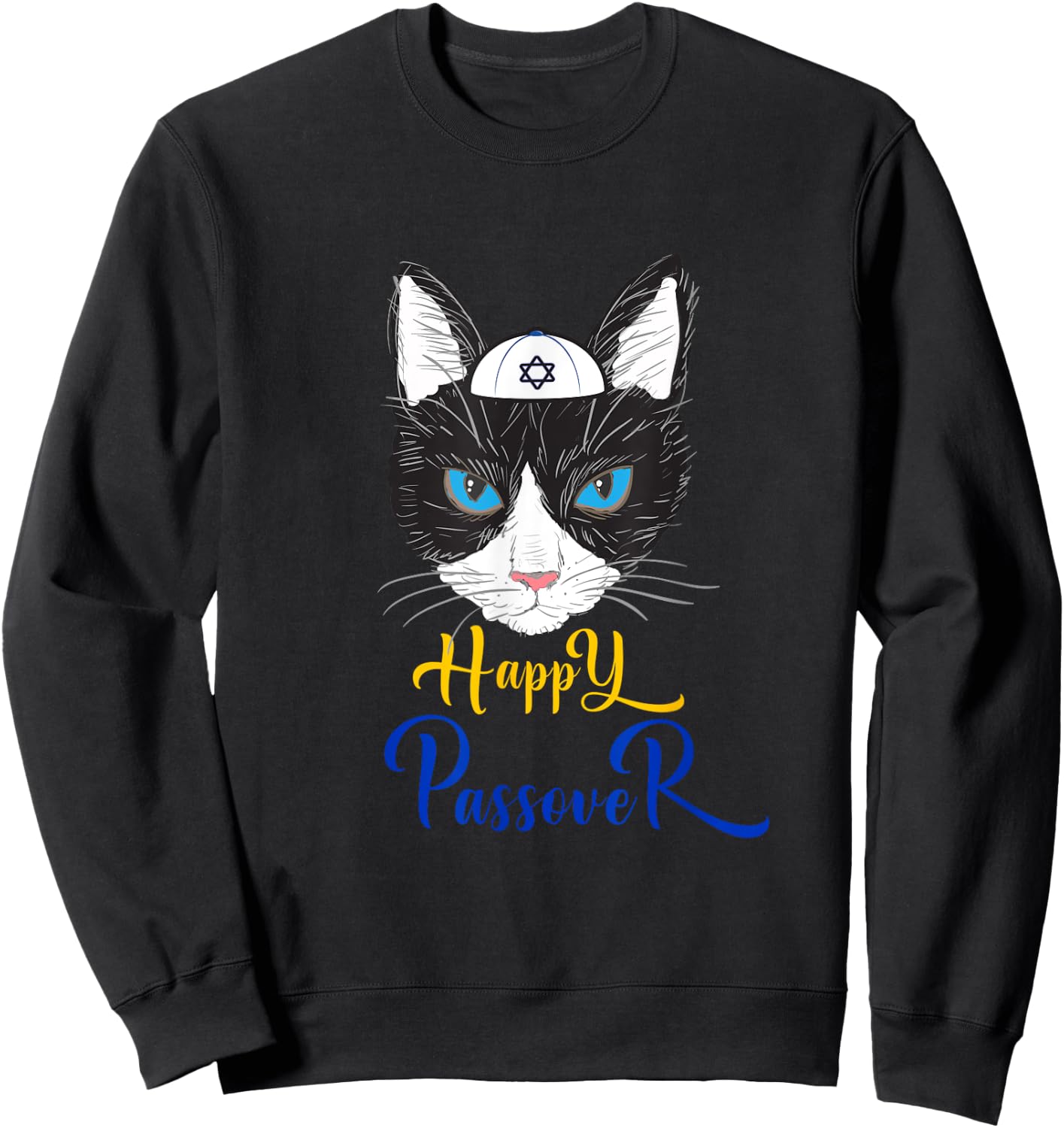 Passover Funny Happy Passover cat funny Seder Jewish holiday Men Women Girls Kids Sweatshirt - Sweatshirt | Black
